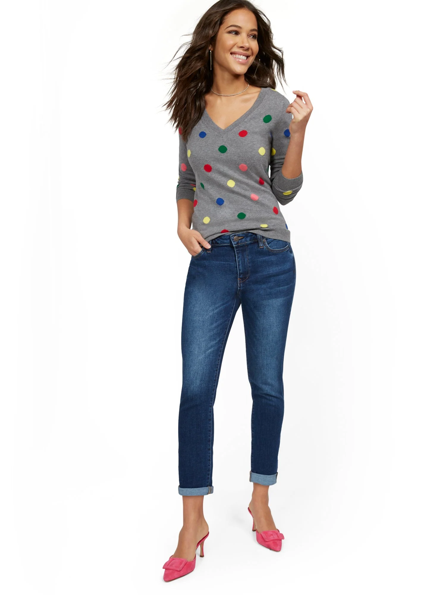 High-Waisted Boyfriend Capri Jeans - Foxy Blue - Image 4