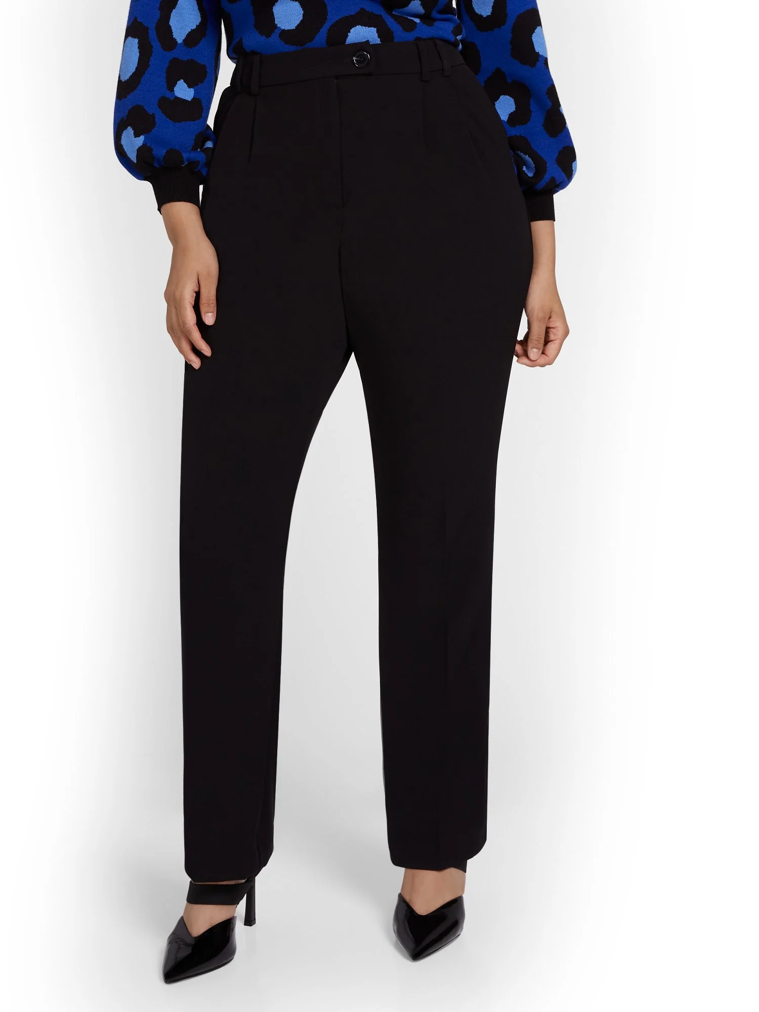 High-Waisted Button-Closure Straight-Leg Pant - Image 2