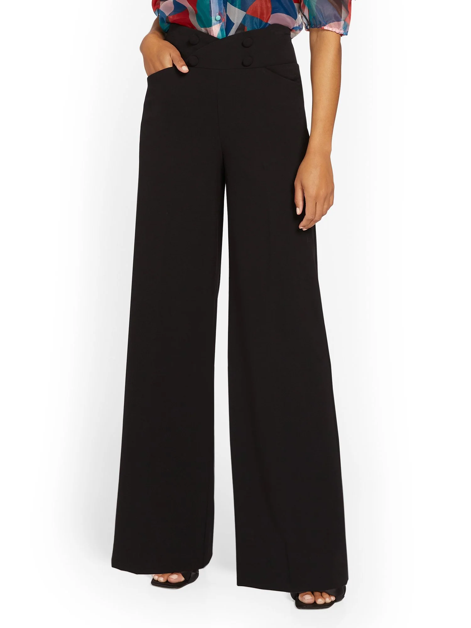 High-Waisted Button-Front Wide-Leg Pant - Essential Stretch