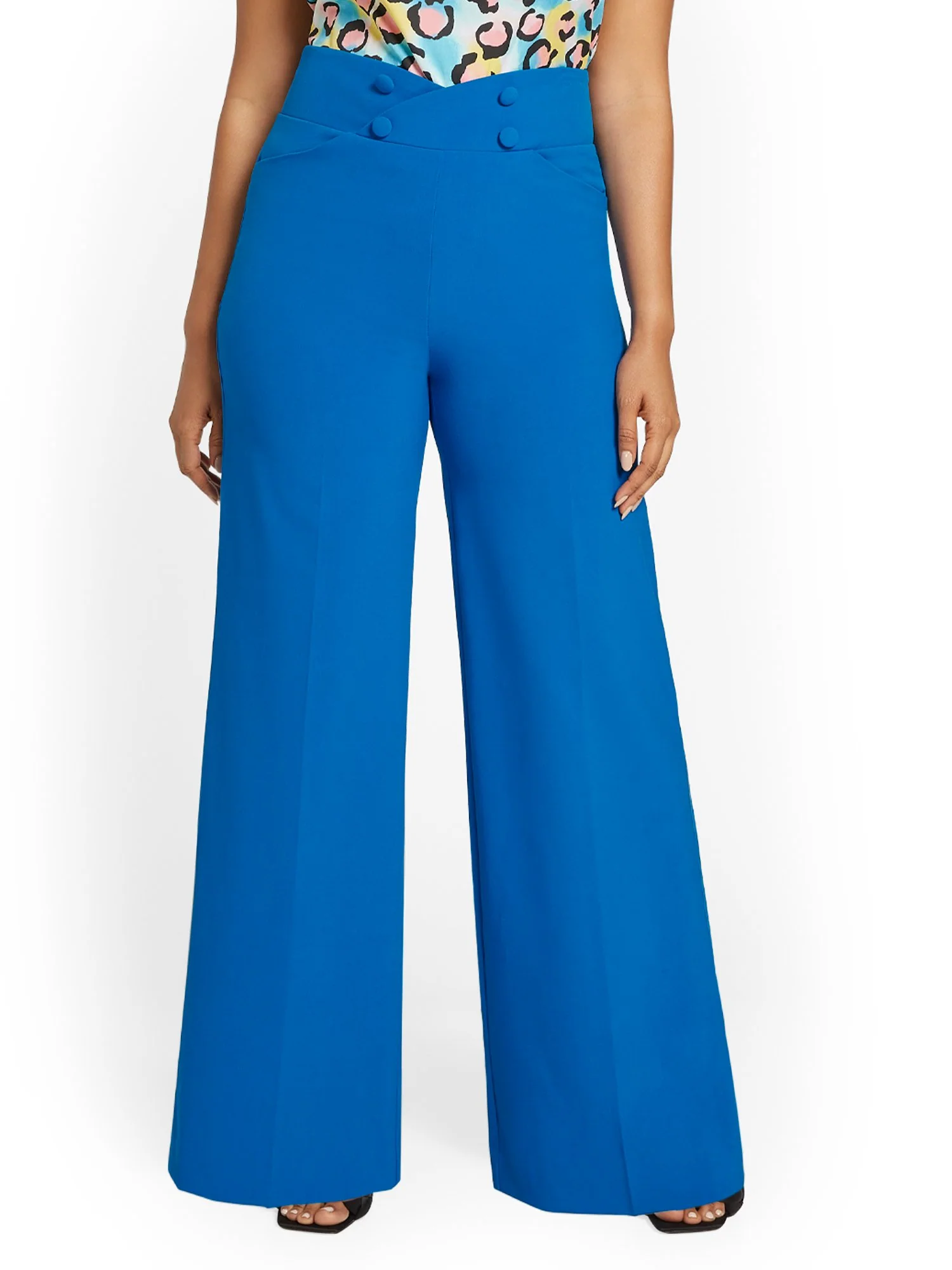 High-Waisted Button-Front Wide-Leg Pant - Essential Stretch - Image 8