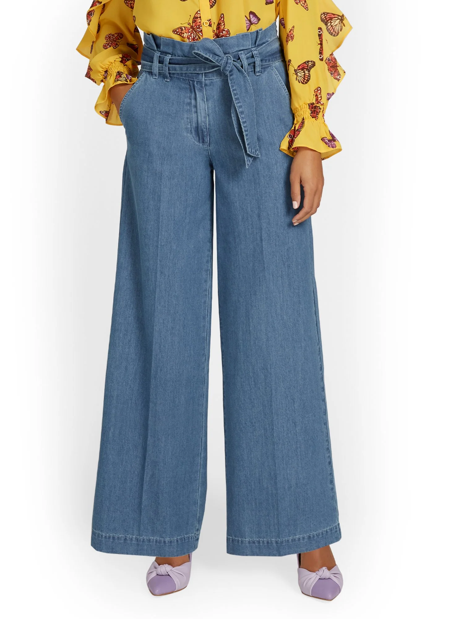 High-Waisted Chambray Wide-Leg Pant - Light Wash - Image 2