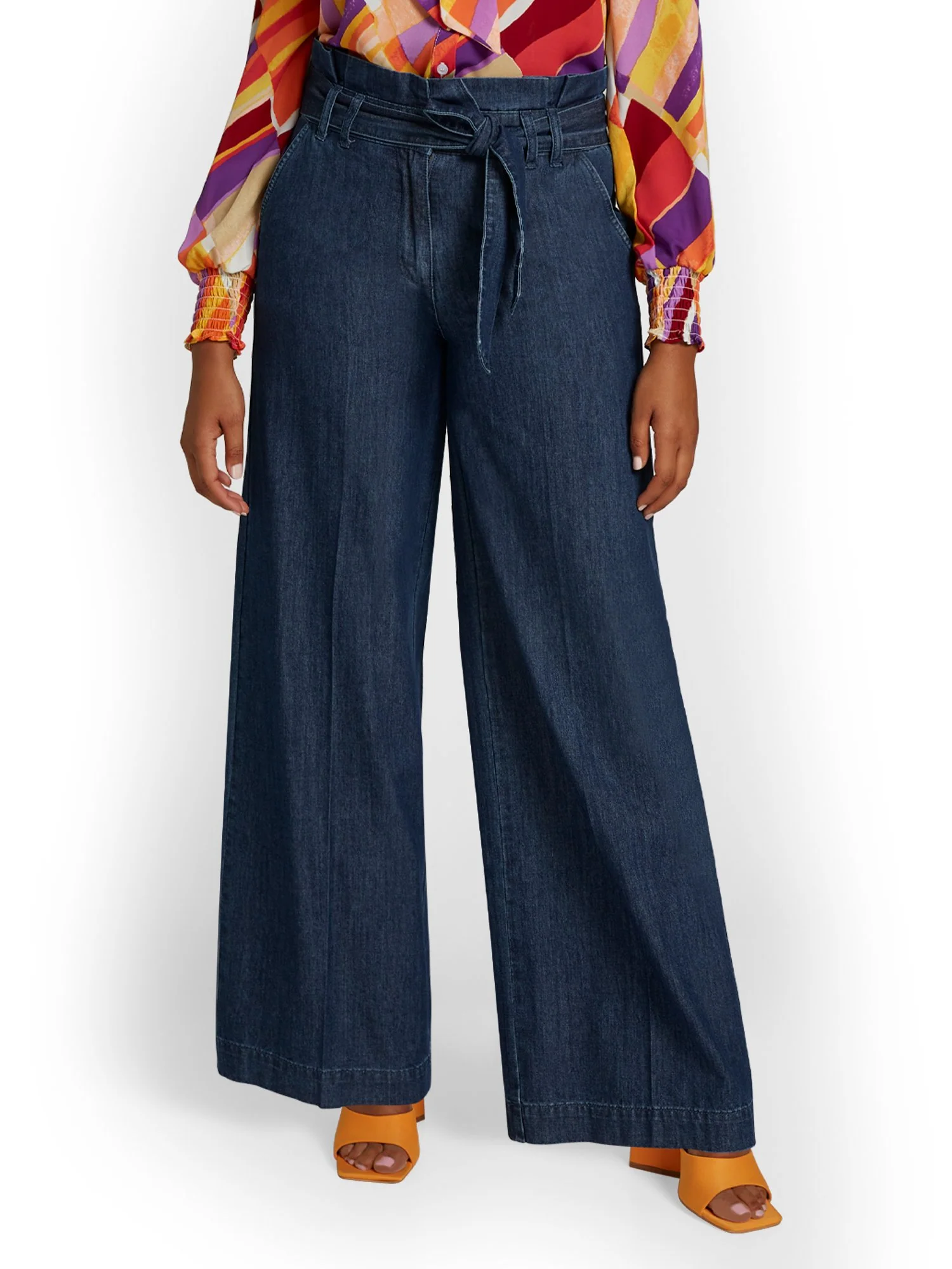 High-Waisted Chambray Wide-Leg Pant - Medium Blue Wash - Image 2