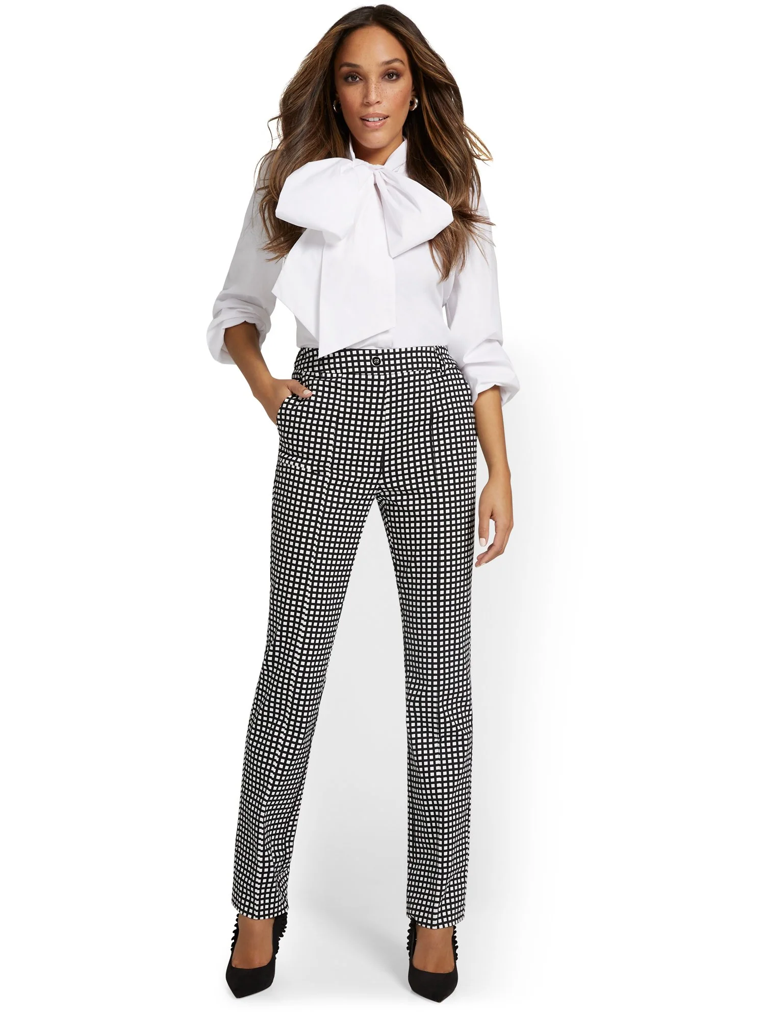 High-Waisted Check Straight-Leg Pant - NY&Chic Collection - Image 7