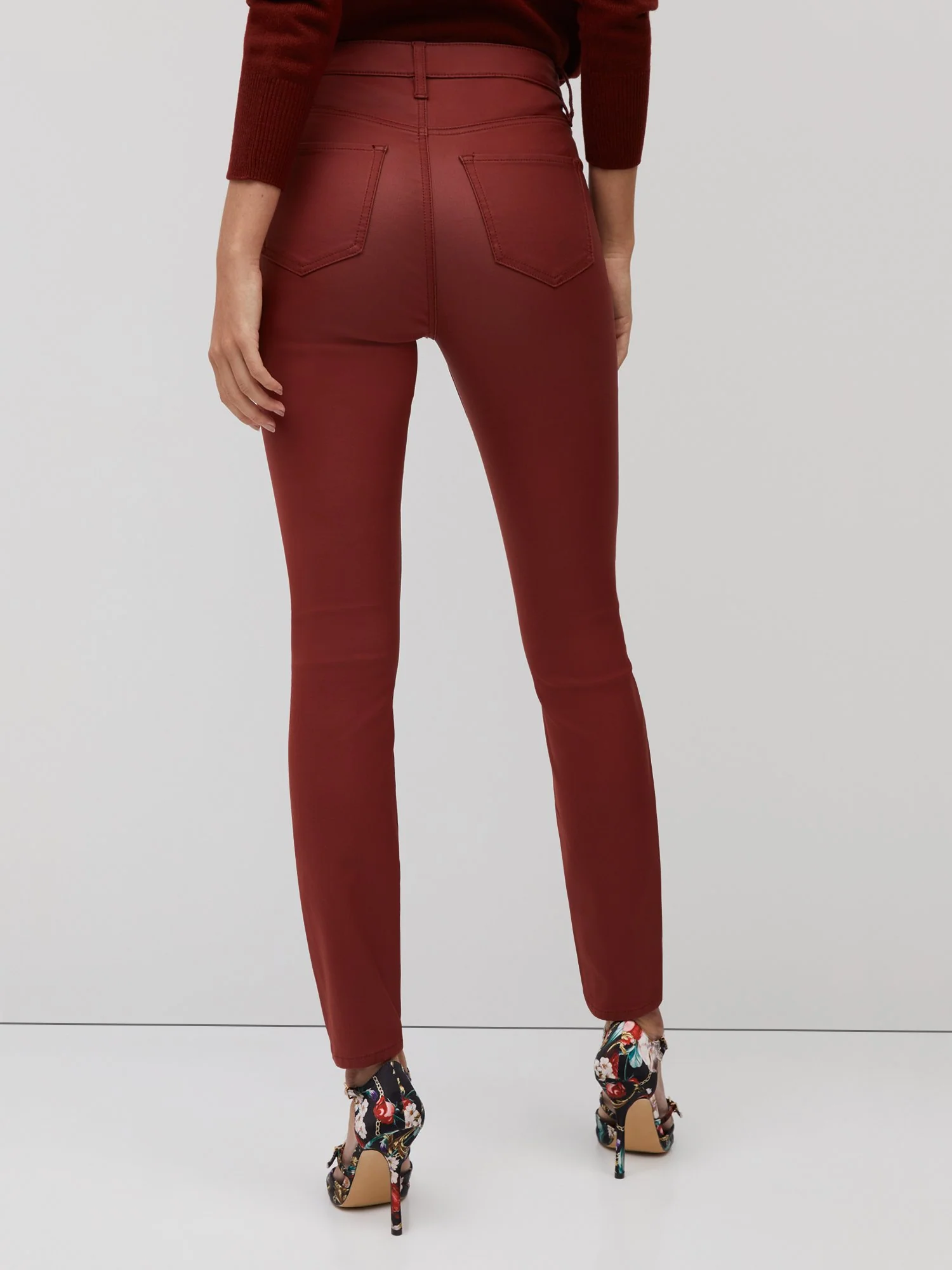 High-Waisted Coated Super-Skinny Jeans - Red - Image 3