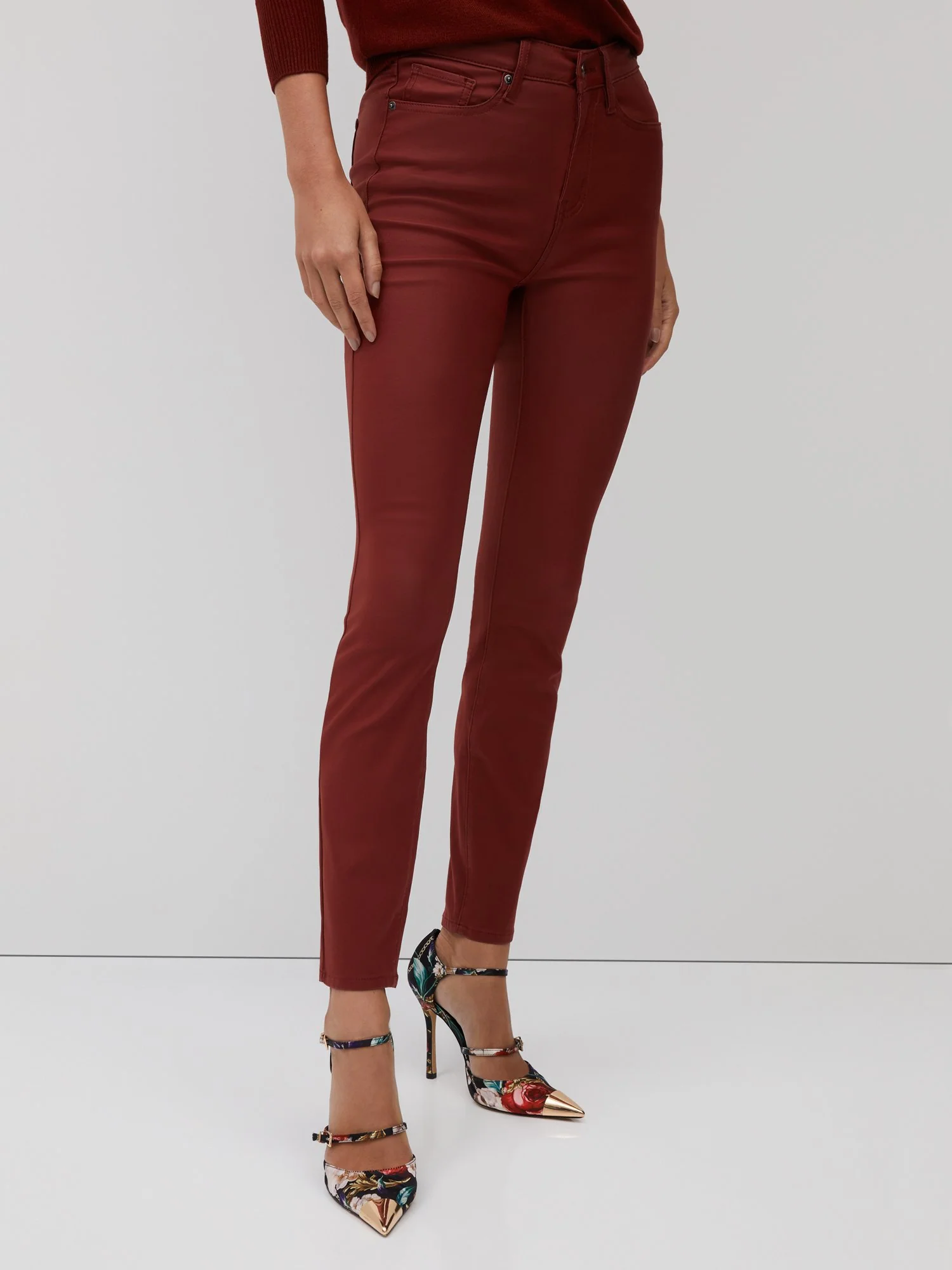 High-Waisted Coated Super-Skinny Jeans - Red - Image 5