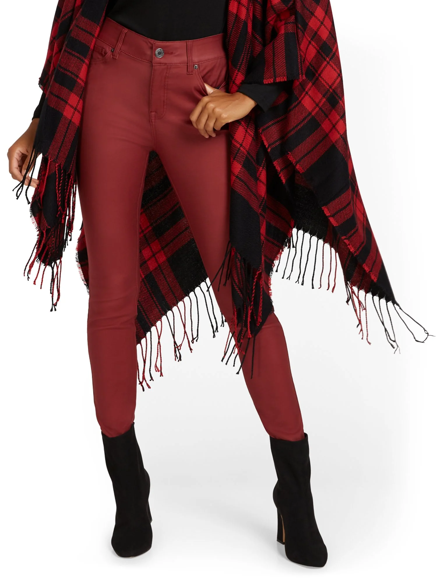 High-Waisted Coated Super-Skinny Jeans - Red - Image 2