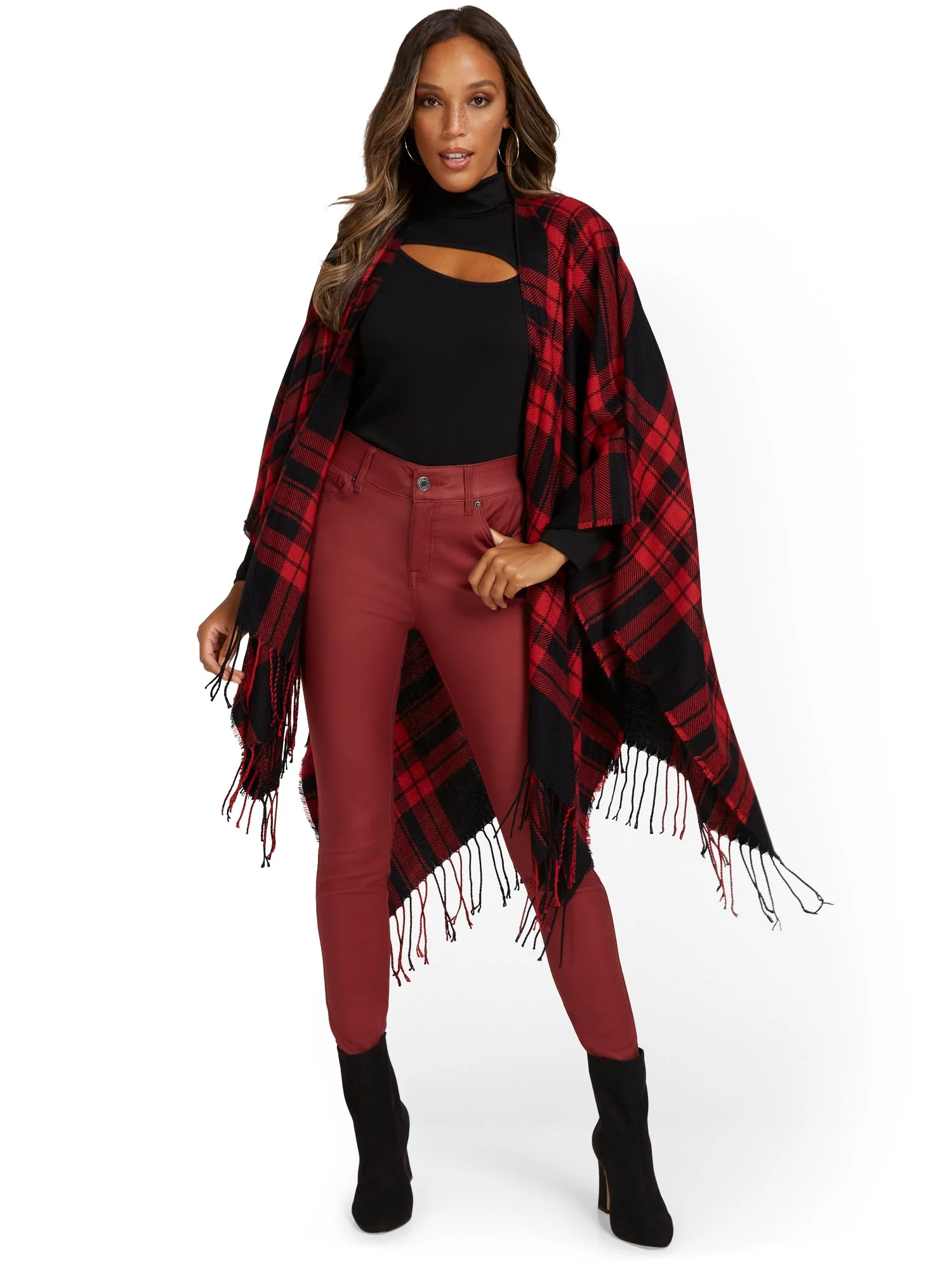 High-Waisted Coated Super-Skinny Jeans - Red - Image 5