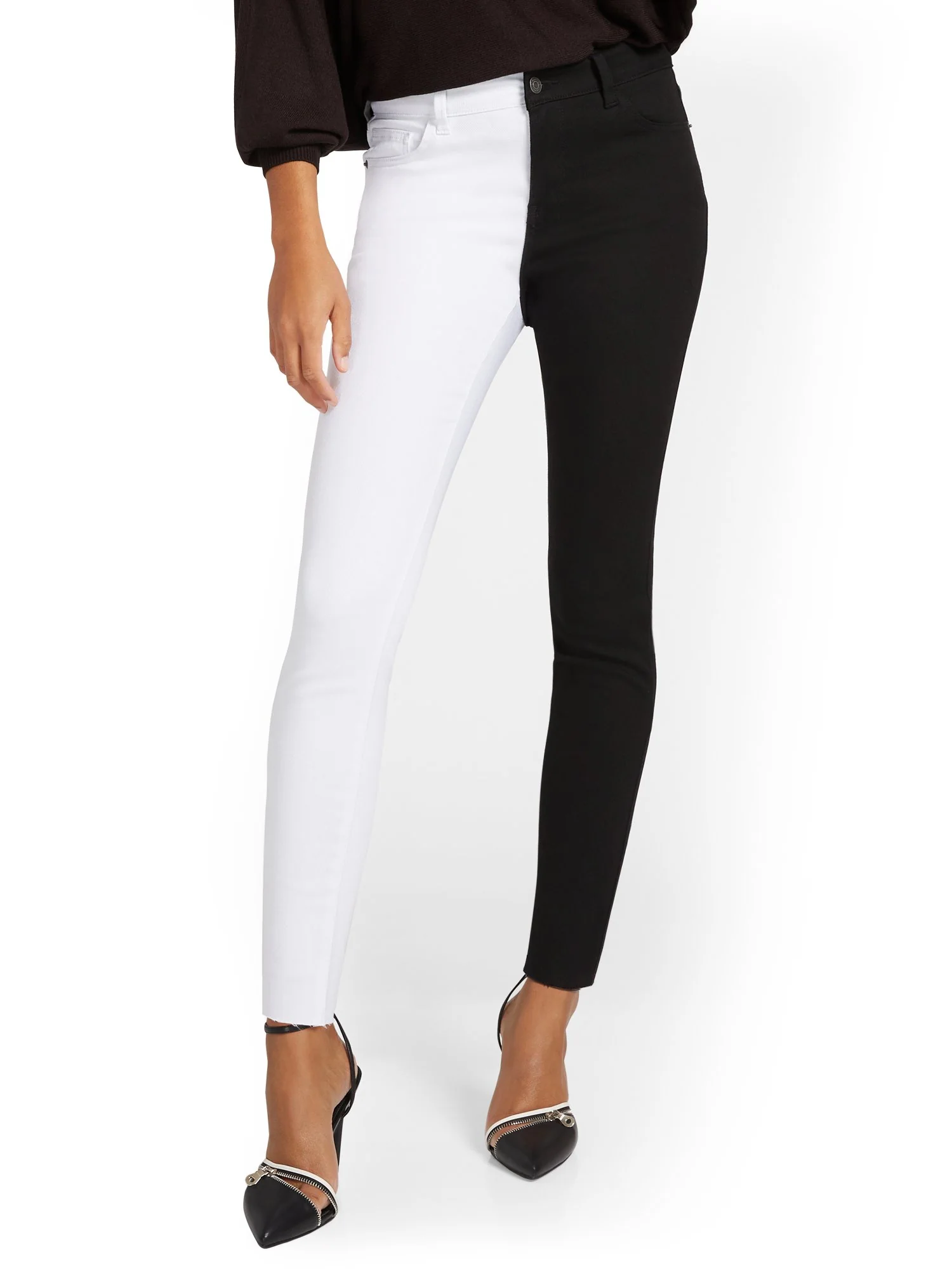 High-Waisted Colorblock Skinny Ankle Jeans