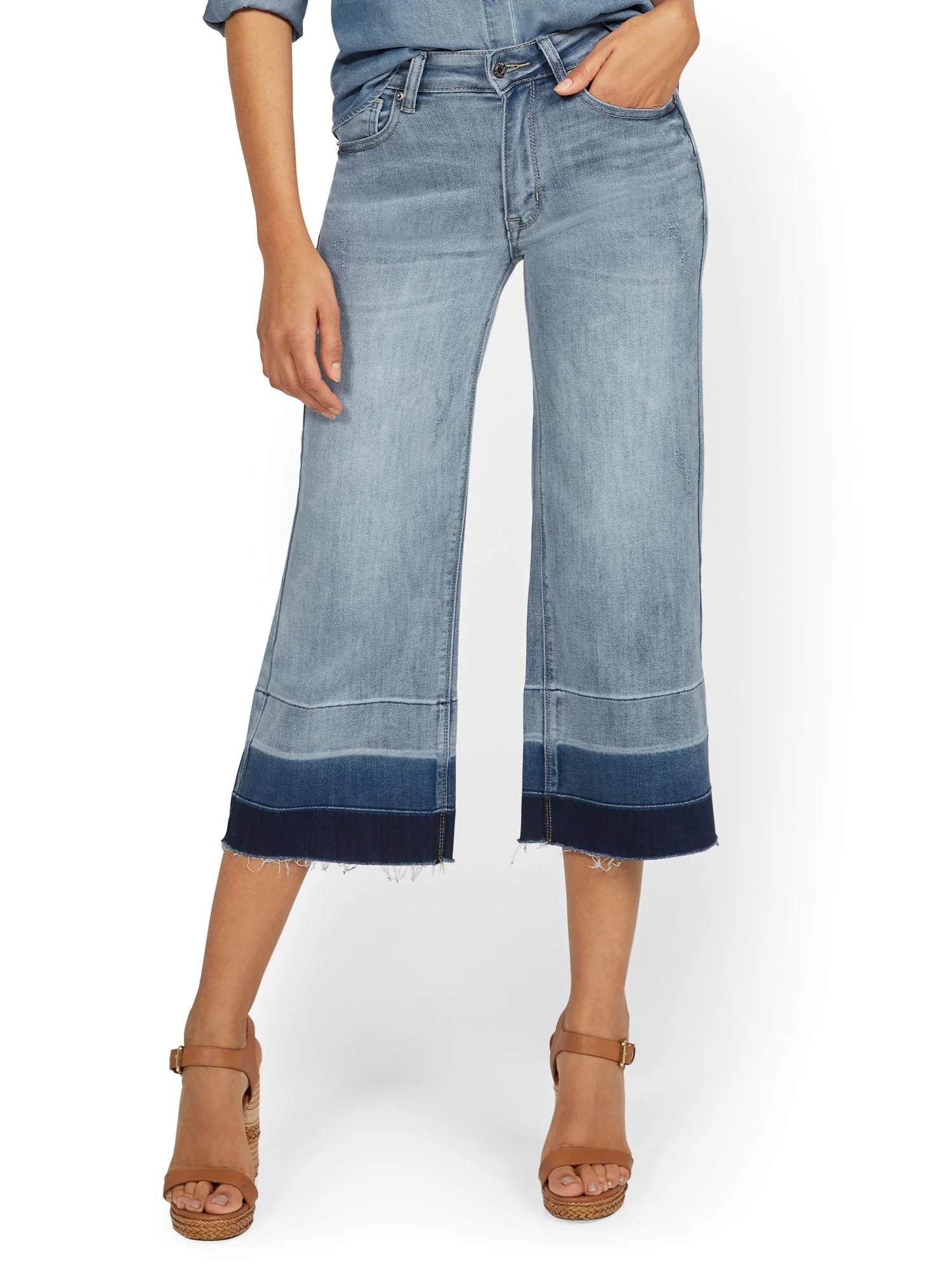 High-Waisted Colorblock Wide-Leg Capri Jeans - Image 2