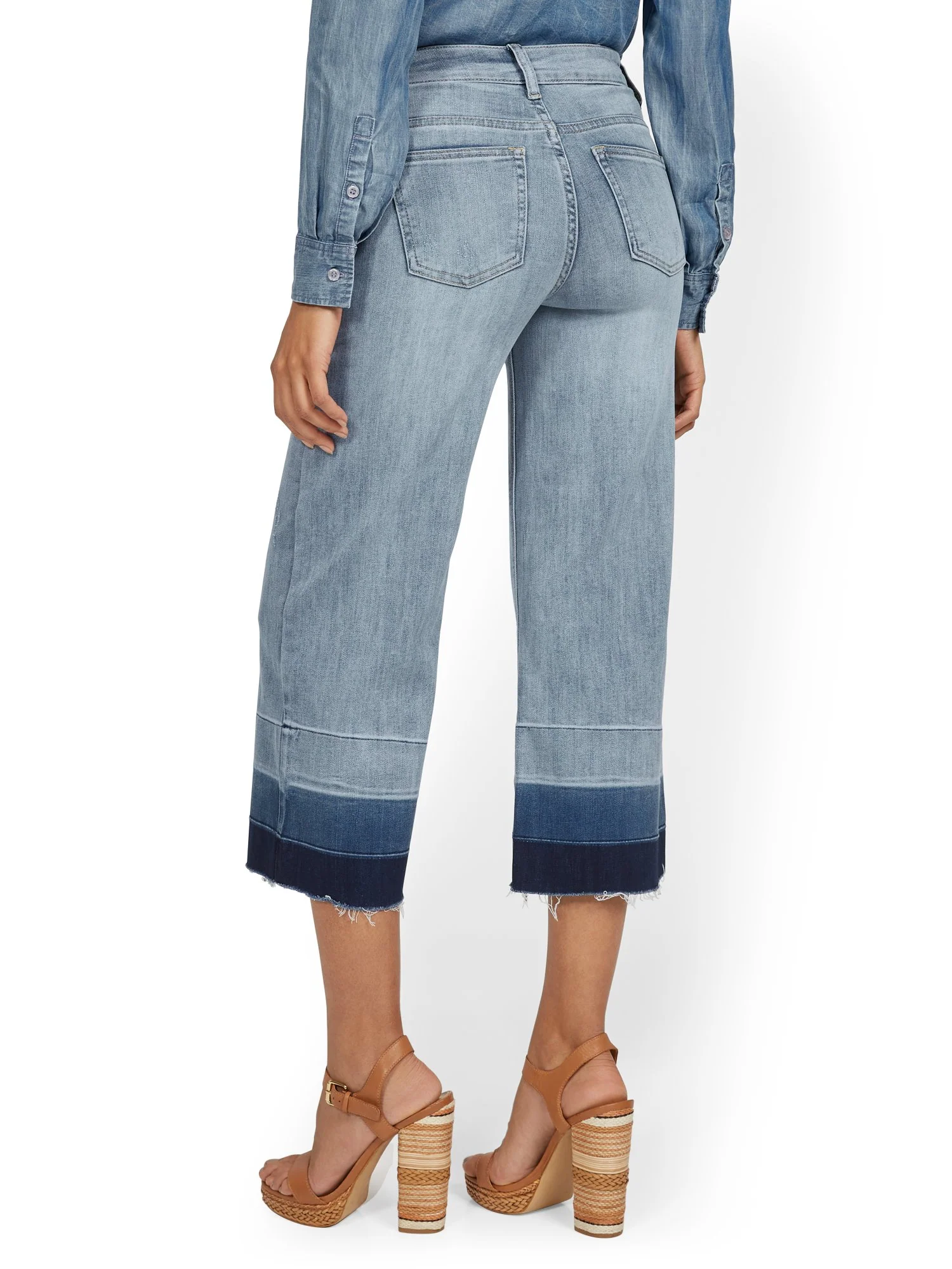 High-Waisted Colorblock Wide-Leg Capri Jeans - Image 3