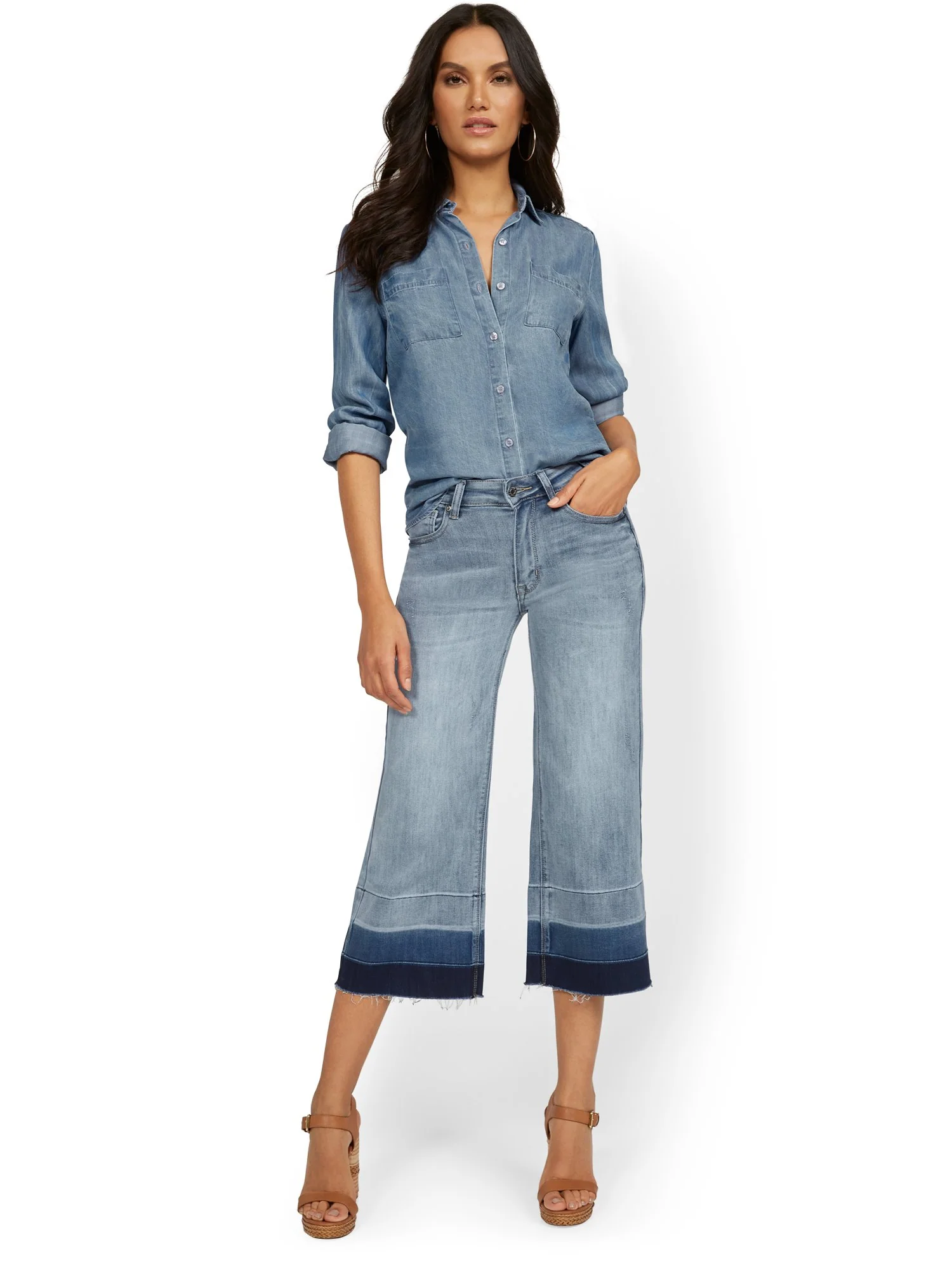 High-Waisted Colorblock Wide-Leg Capri Jeans - Image 4