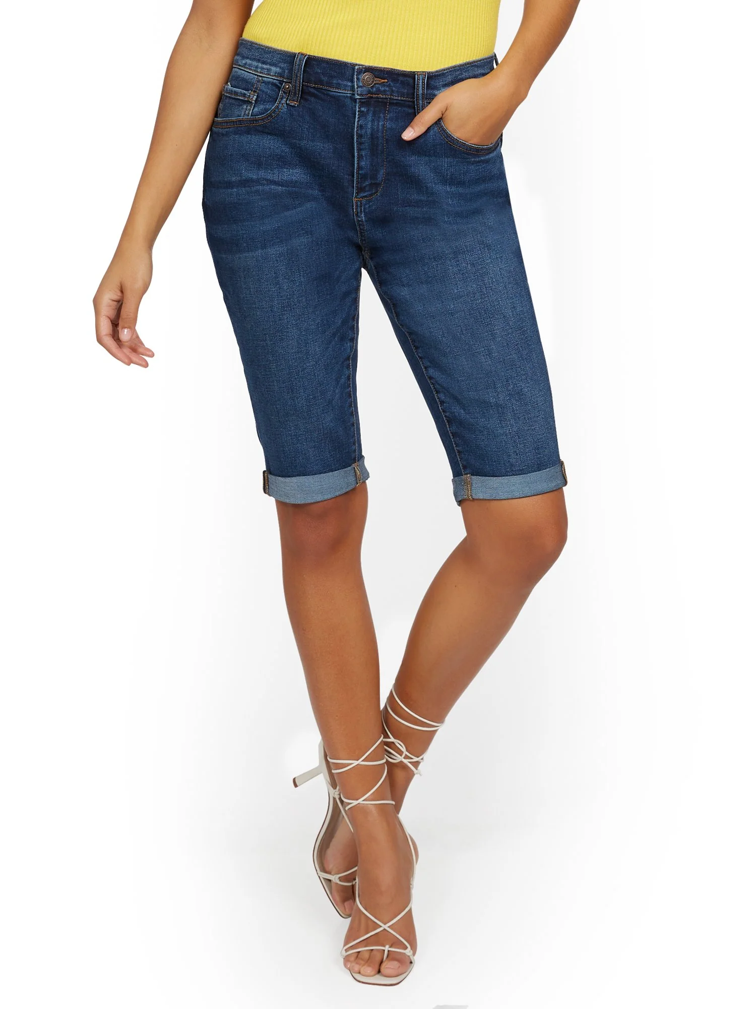 High-Waisted Curvy Boyfriend 13-Inch Bermuda Short - Foxy Blue - Image 2