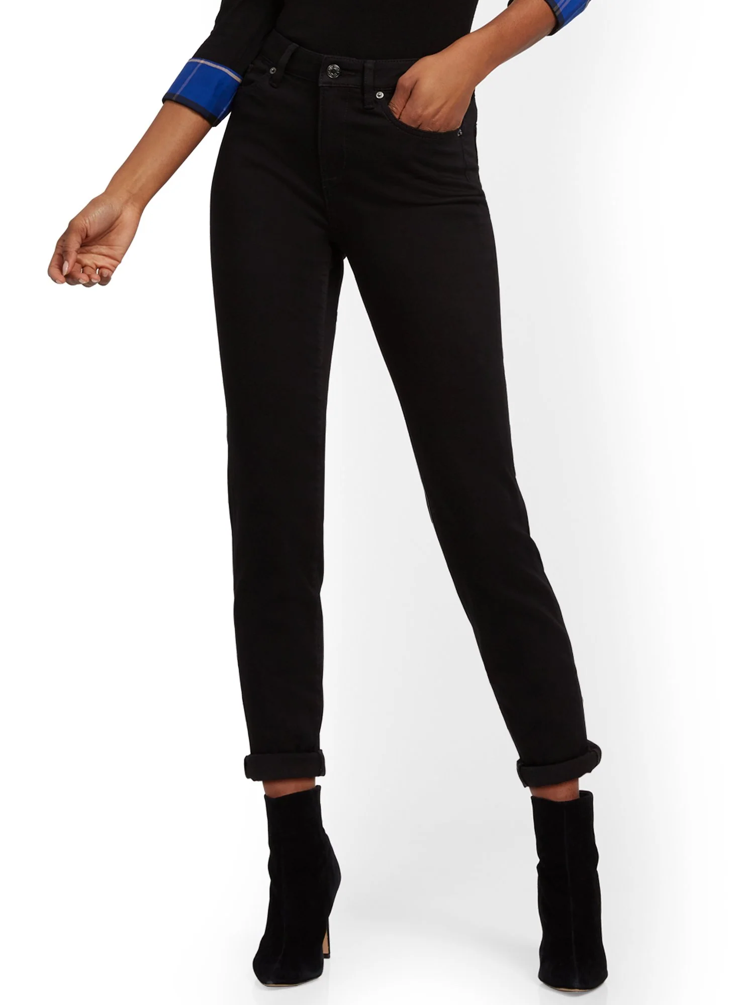 High-Waisted Curvy Boyfriend Jeans - Black - Image 2