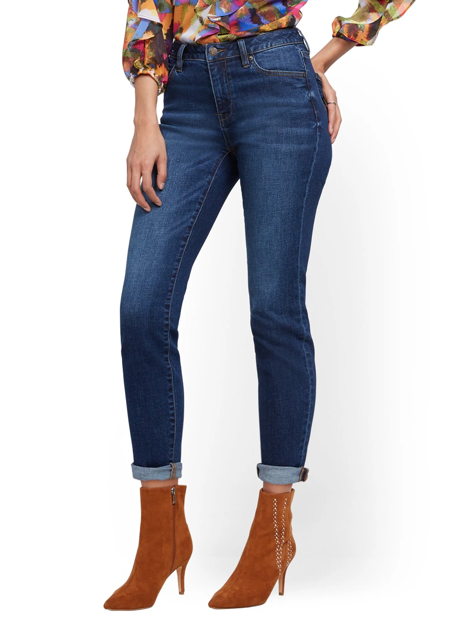 High-Waisted Curvy Boyfriend Jeans - Foxy Blue - Image 2