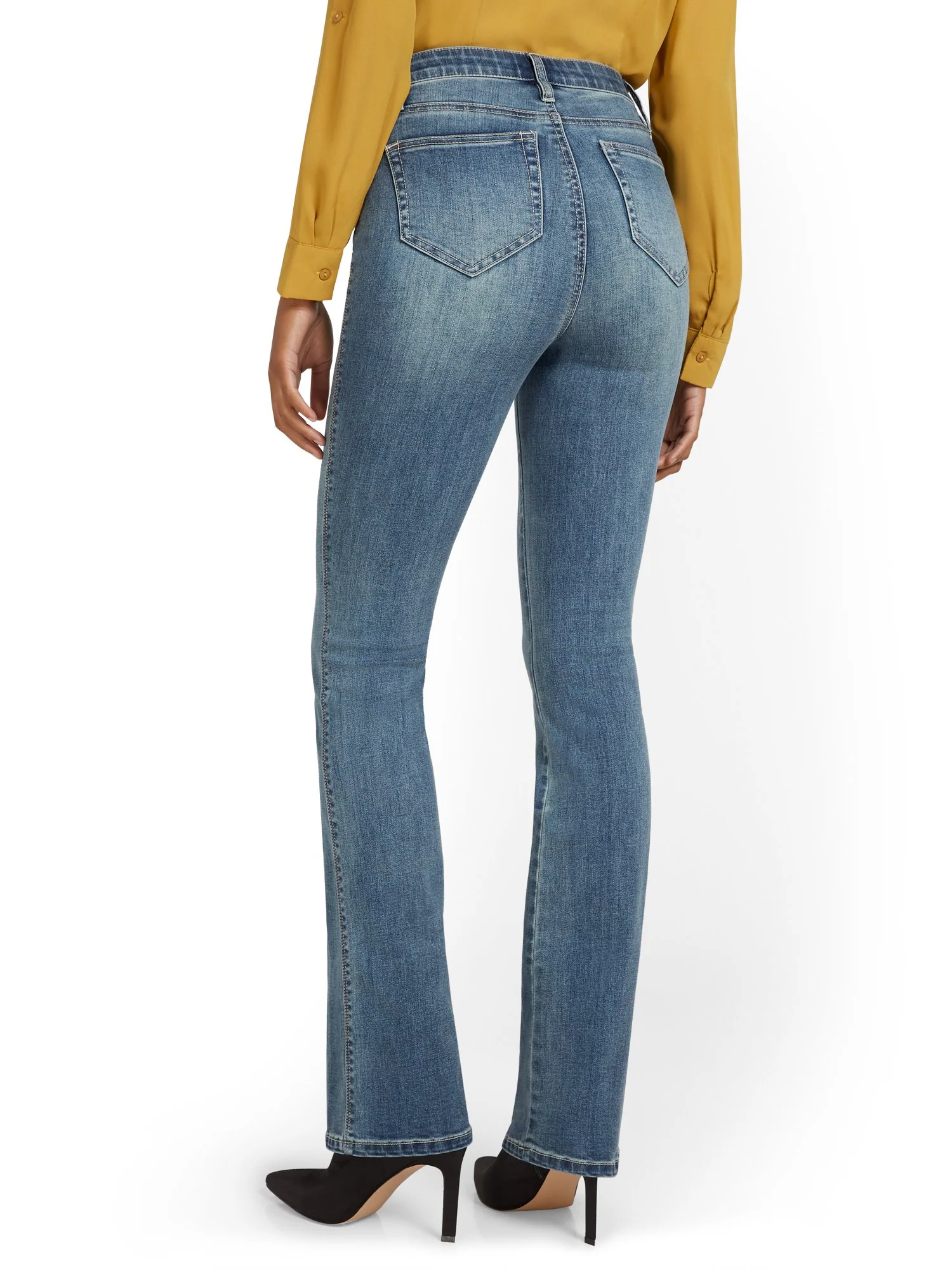 High-Waisted Curvy Essential Bootcut Jeans - Vibrant Blue Wash - Image 4