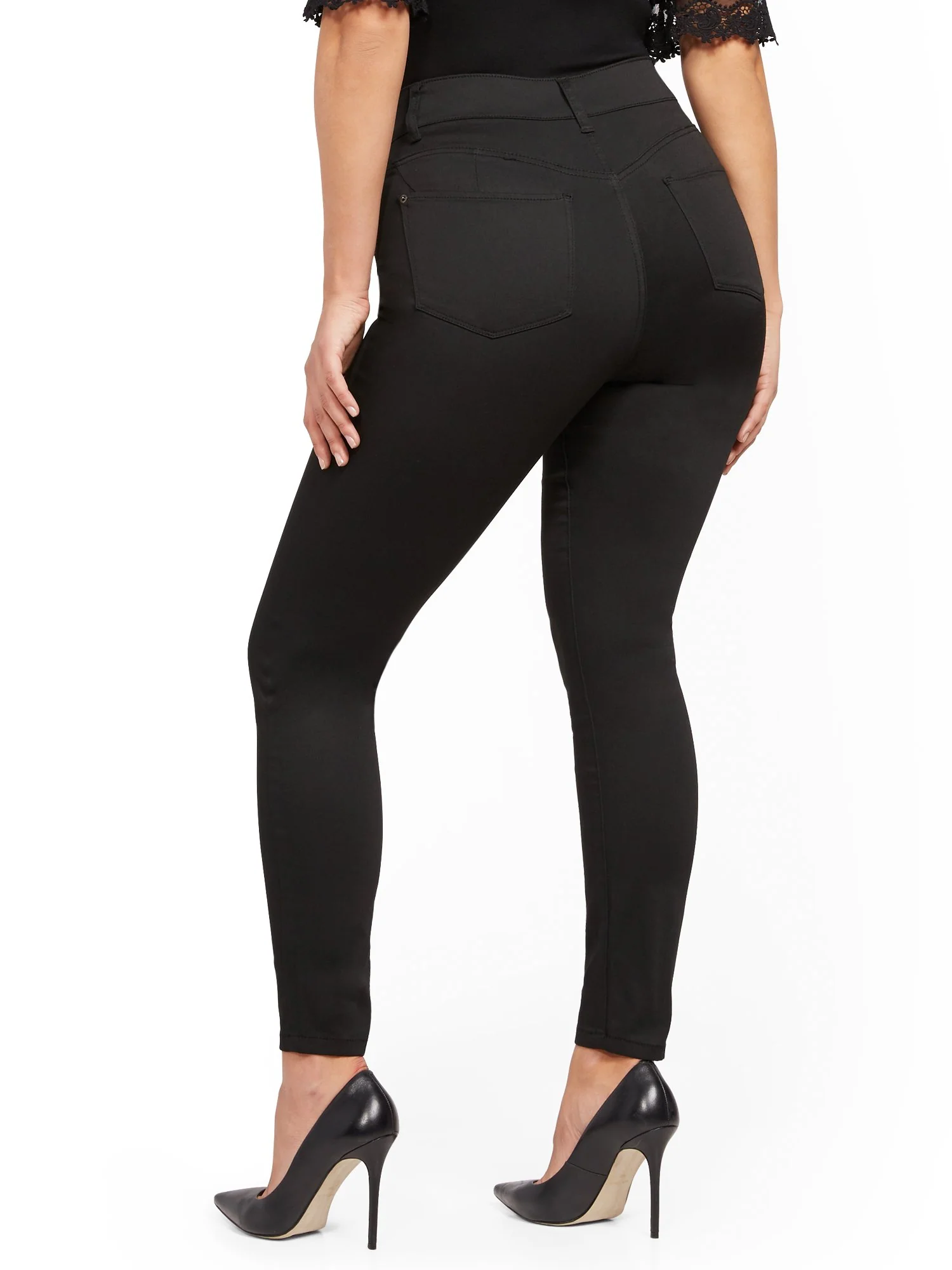 High-Waisted Curvy No-Gap Shaping Super-Skinny Jeans - Black - Image 10