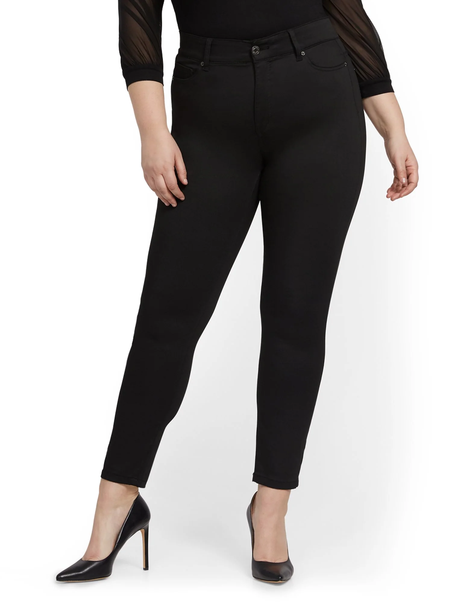 High-Waisted Curvy No-Gap Shaping Super-Skinny Jeans - Black - Image 14