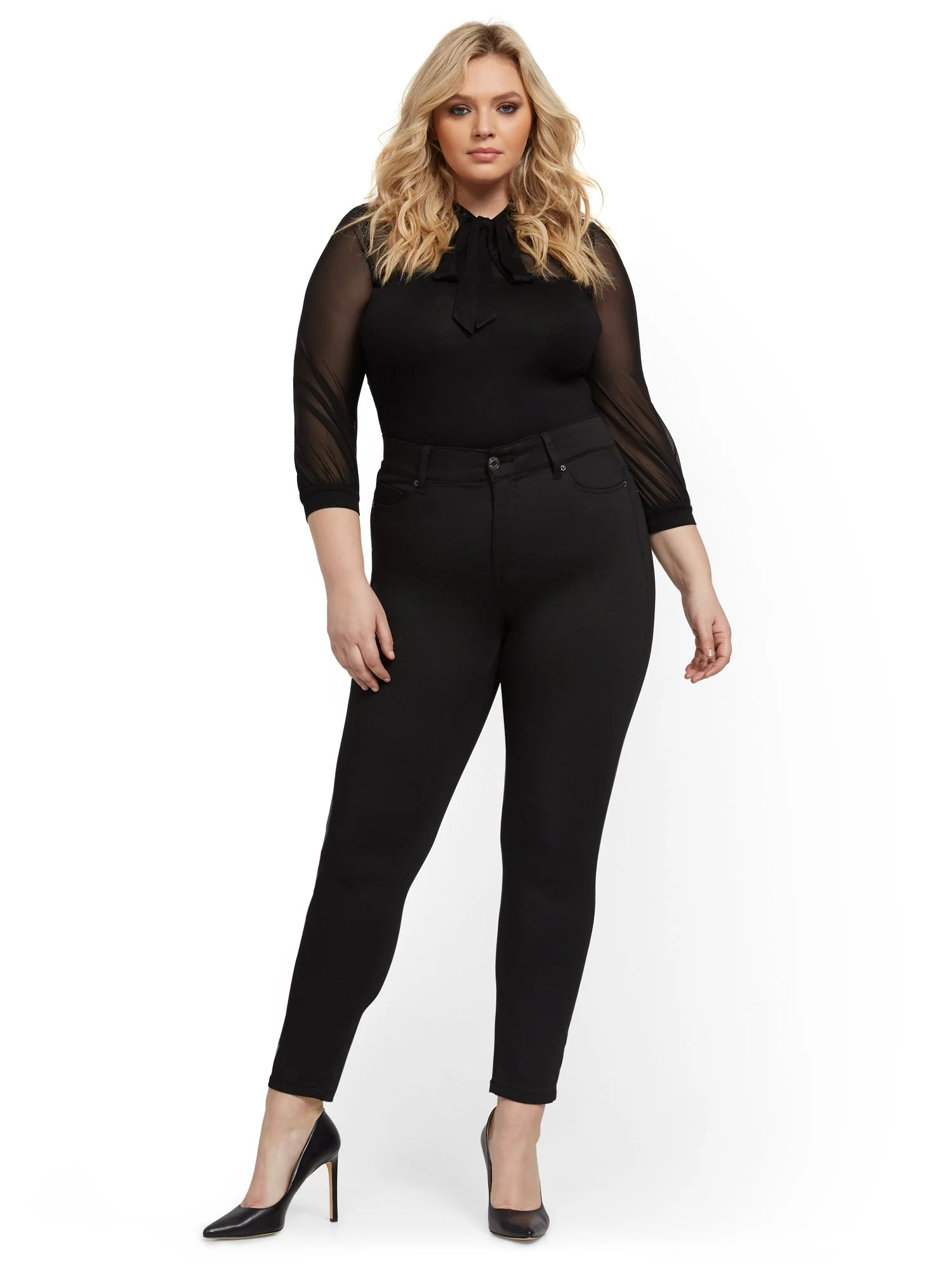 High-Waisted Curvy No-Gap Shaping Super-Skinny Jeans - Black - Image 17