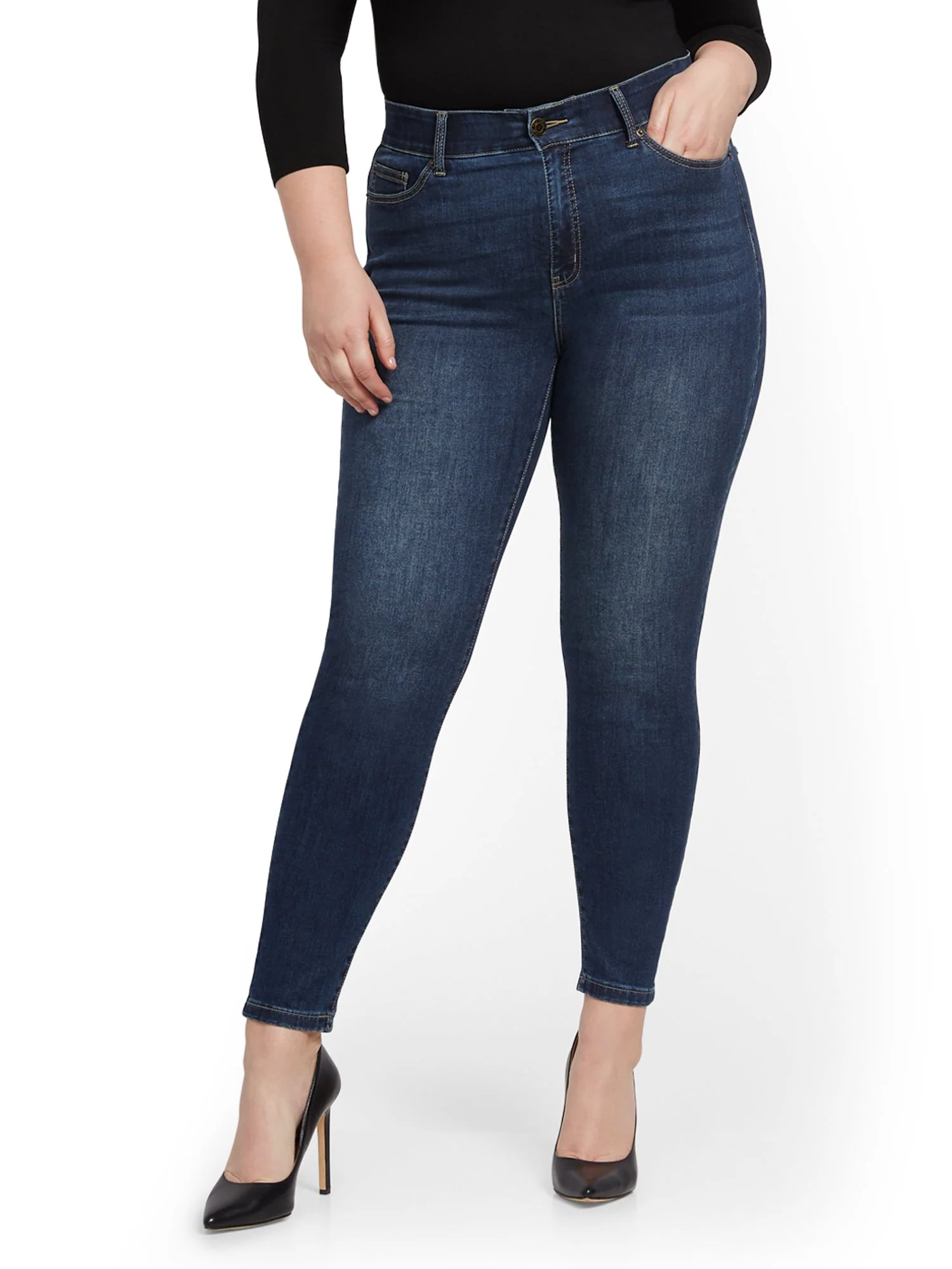 High-Waisted Curvy No-Gap Shaping Super-Skinny Jeans - Blue Hustle - Image 14