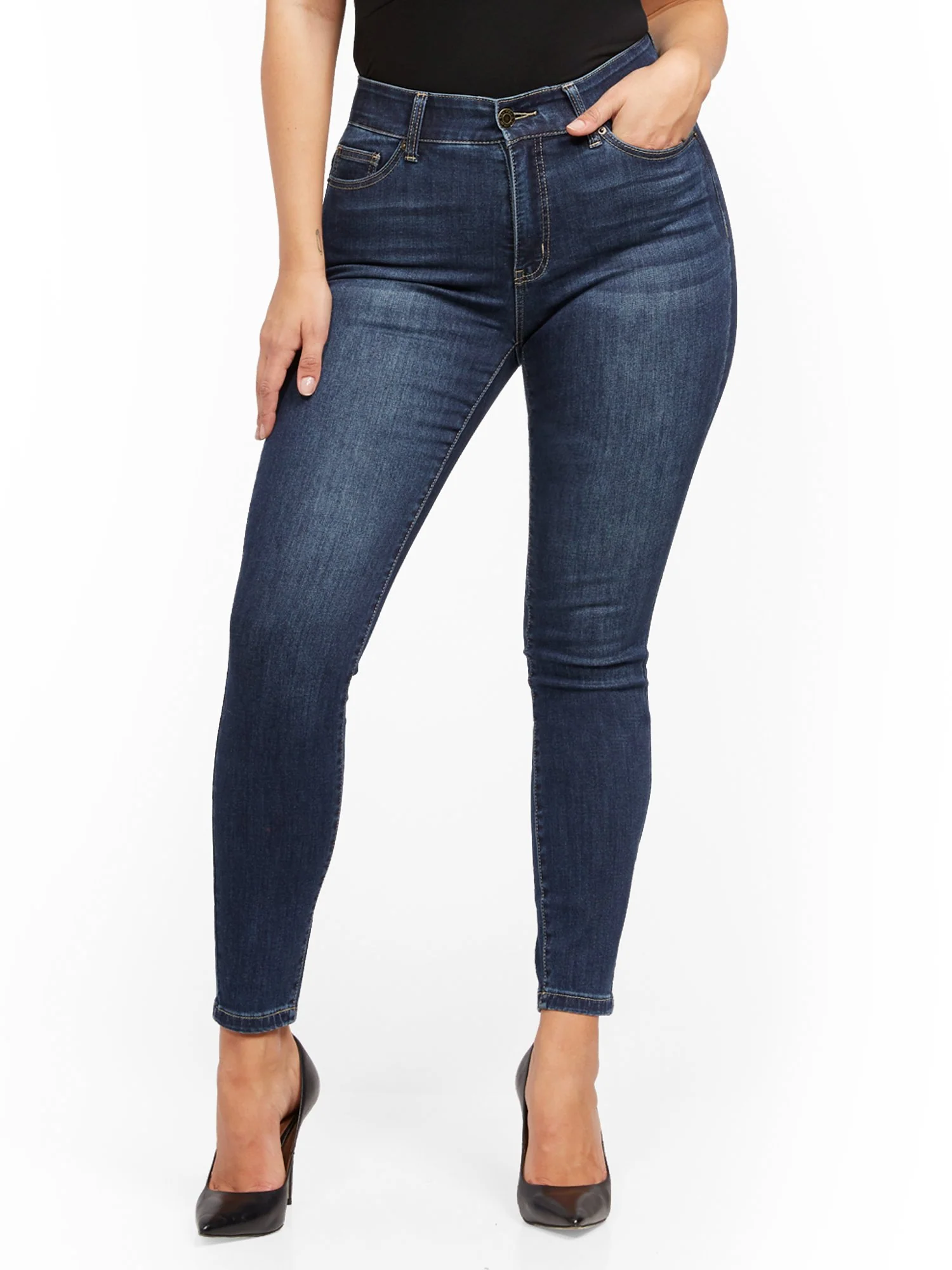 High-Waisted Curvy No-Gap Shaping Super-Skinny Jeans - Blue Hustle - Image 9