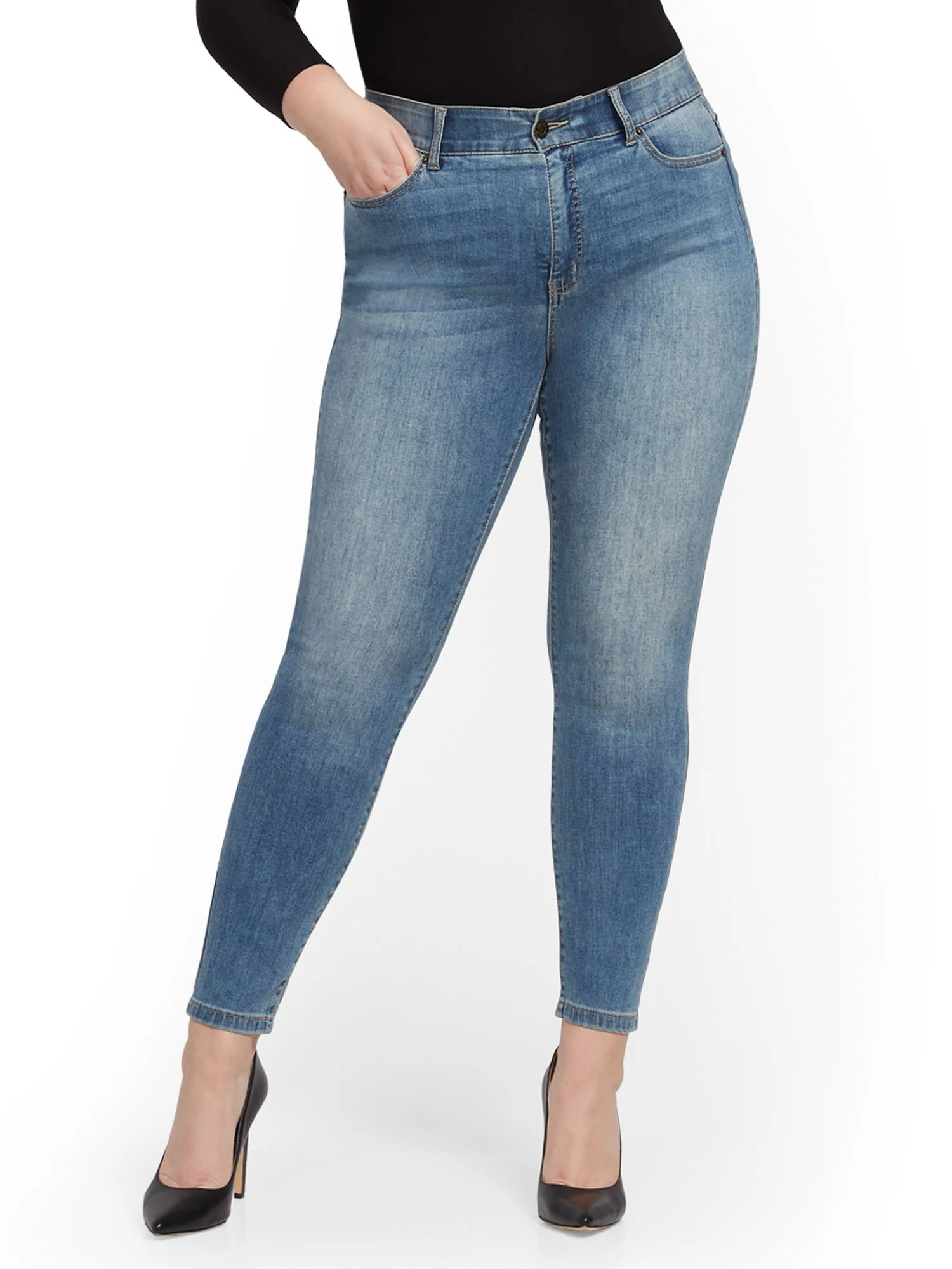 High-Waisted Curvy No-Gap Shaping Super-Skinny Jeans - Blue Rock - Image 13