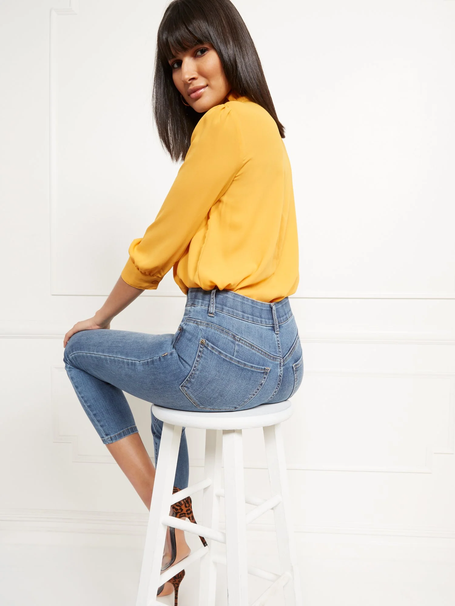 High-Waisted Curvy No-Gap Shaping Super-Skinny Jeans - Blue Rock - Image 2