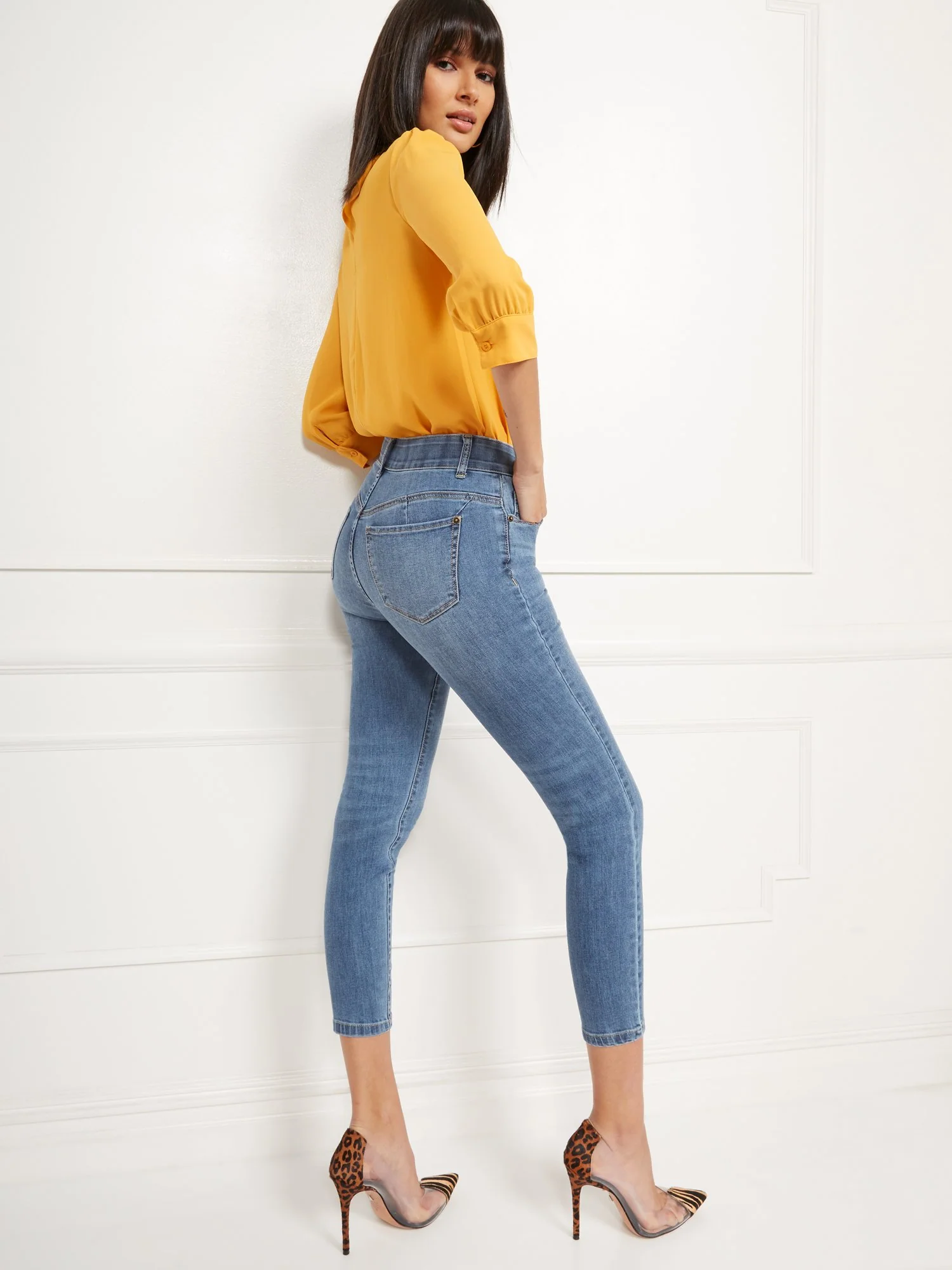 High-Waisted Curvy No-Gap Shaping Super-Skinny Jeans - Blue Rock - Image 5