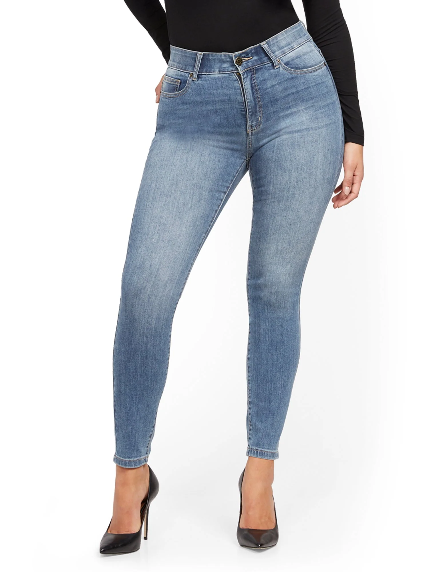 High-Waisted Curvy No-Gap Shaping Super-Skinny Jeans - Blue Rock - Image 8