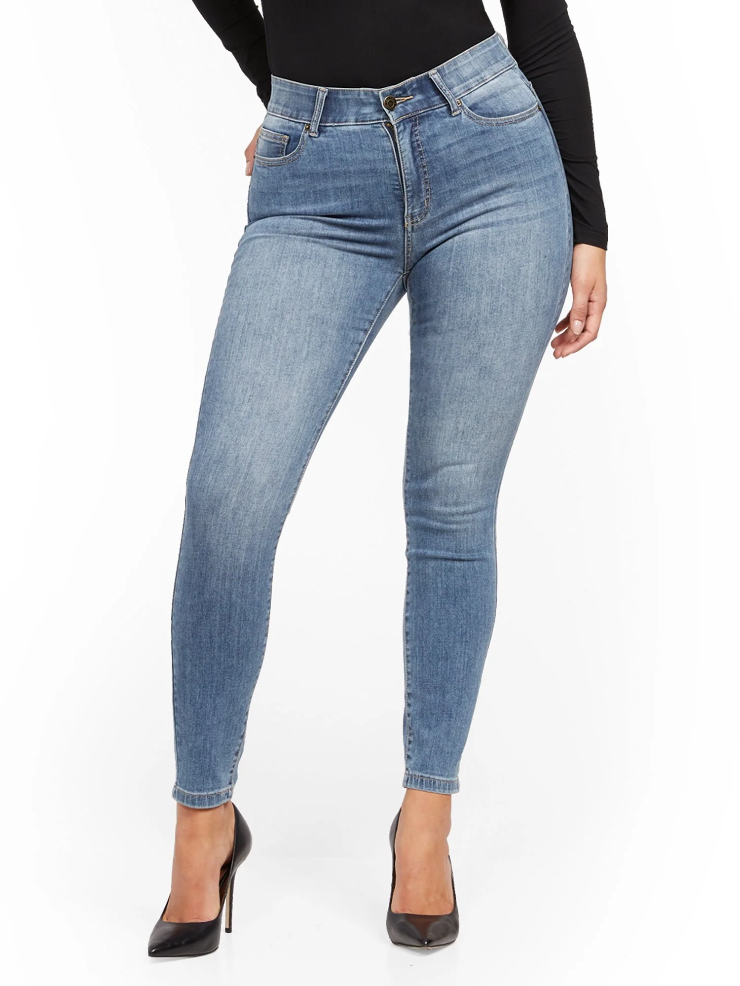 High-Waisted Curvy No-Gap Shaping Super-Skinny Jeans - Blue Rock - Image 9