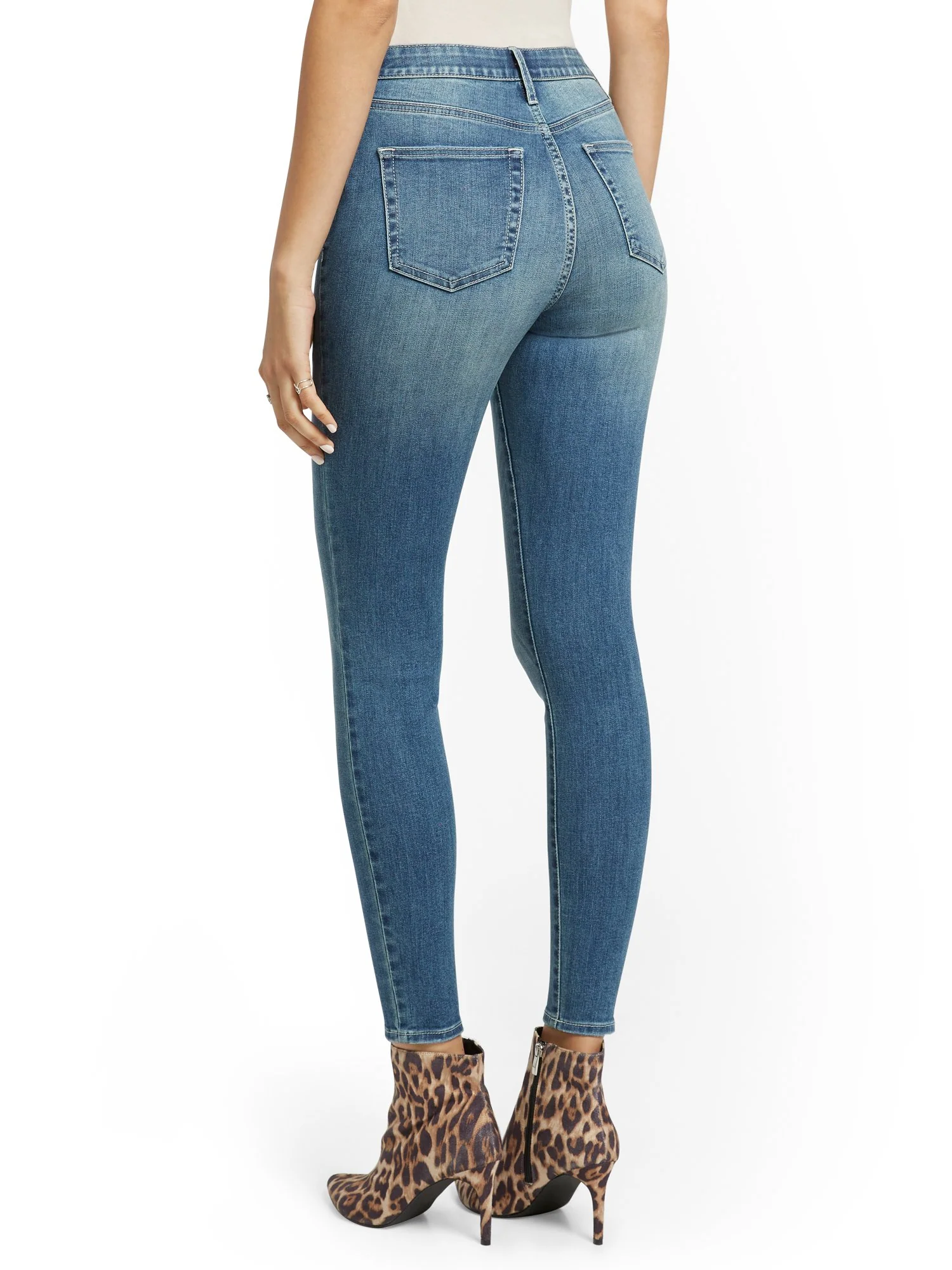 High-Waisted Curvy Skinny Jeans - Vibrant Blue - Image 3
