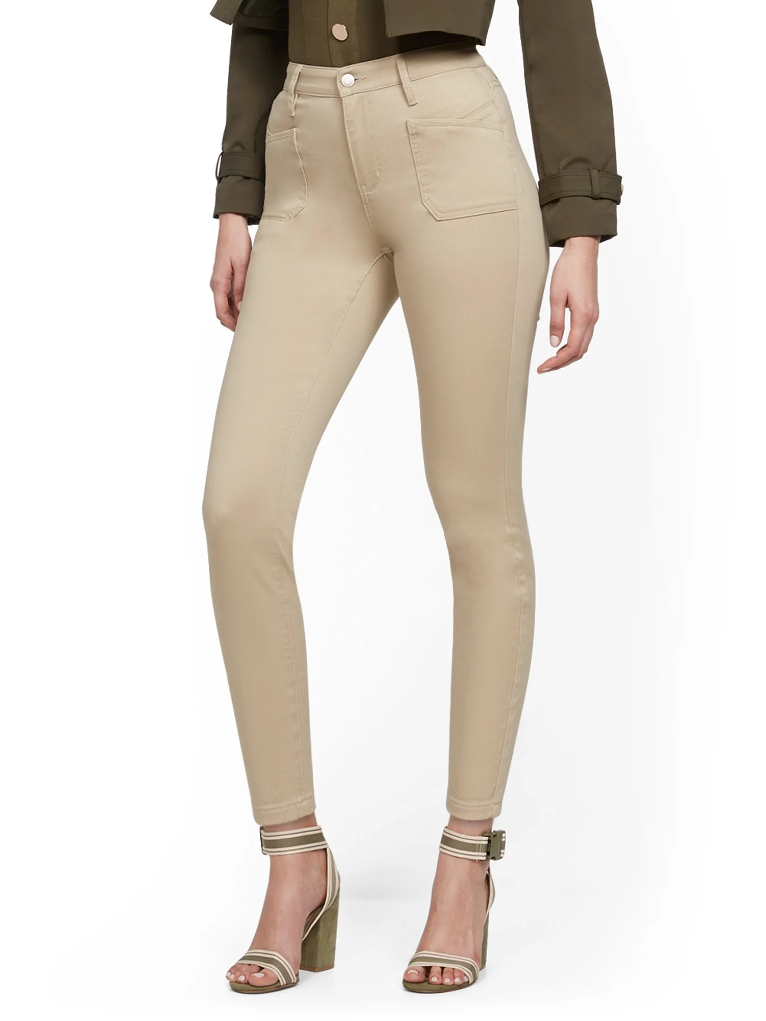 High-Waisted Curvy Super-Skinny Ankle Jeans - Khaki