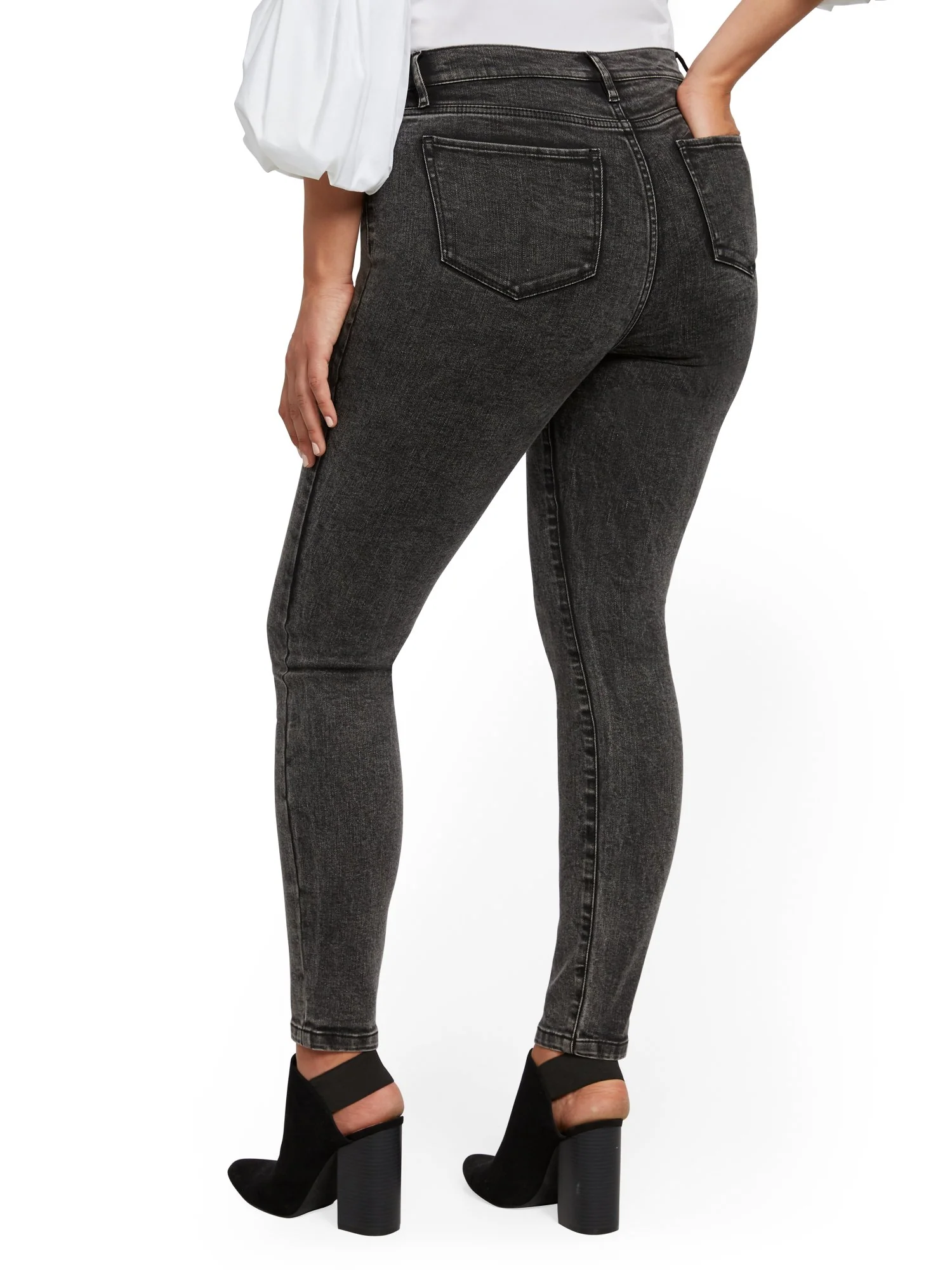 High-Waisted Curvy Super-Skinny Jeans - Dark Grey - Image 3