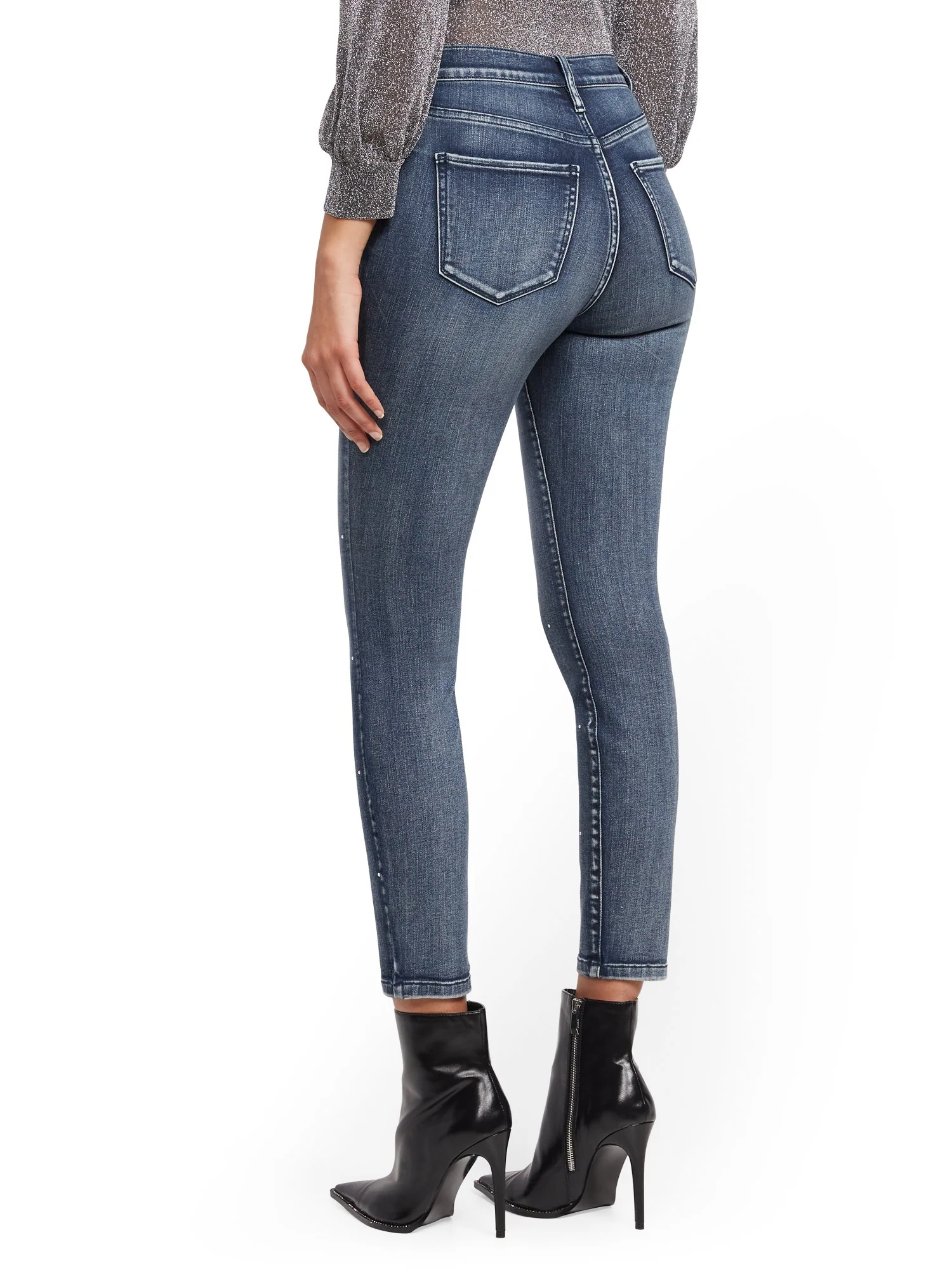 High-Waisted Curvy Super-Skinny Jeans - Rhinestone Accent - Image 3