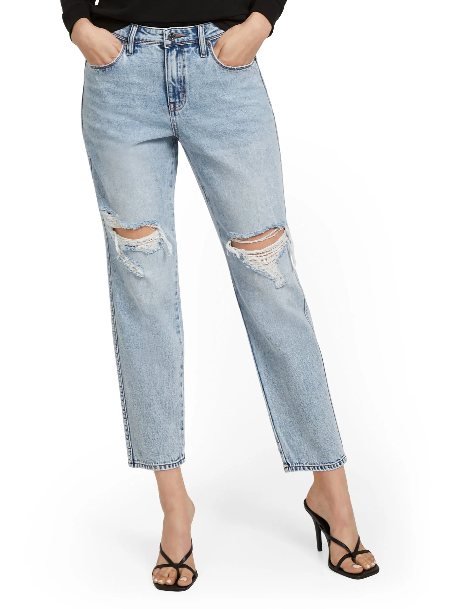 High-Waisted Distressed Dream Boyfriend Ankle Jeans - Light Wash