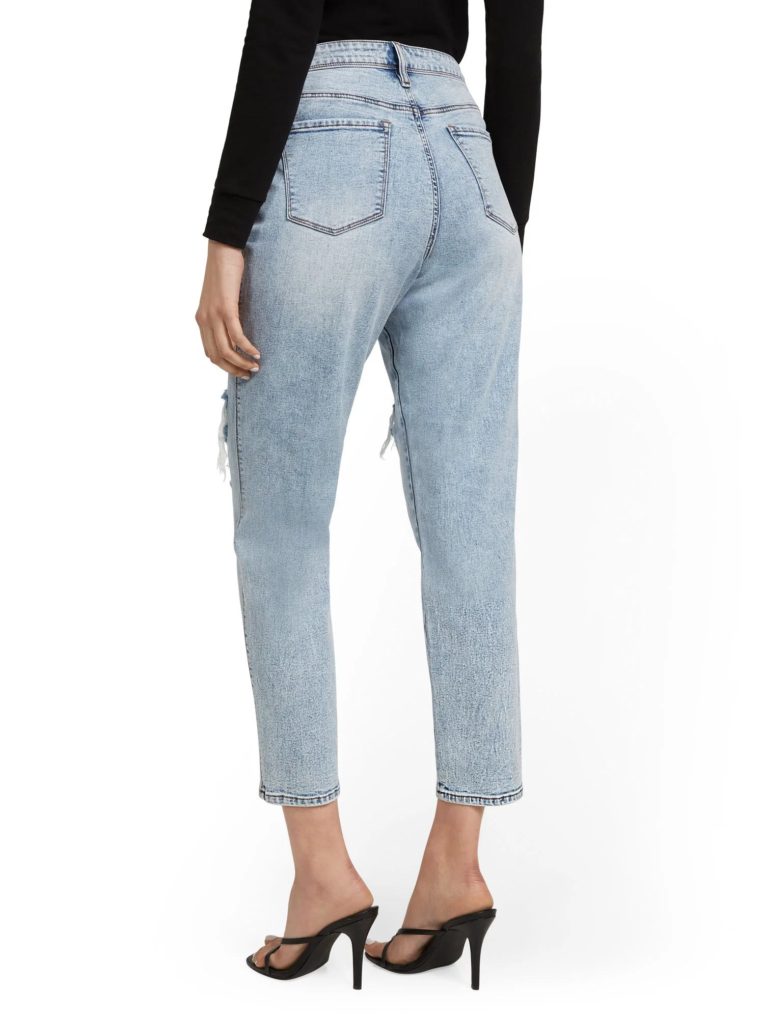 High-Waisted Distressed Dream Boyfriend Ankle Jeans - Light Wash - Image 3