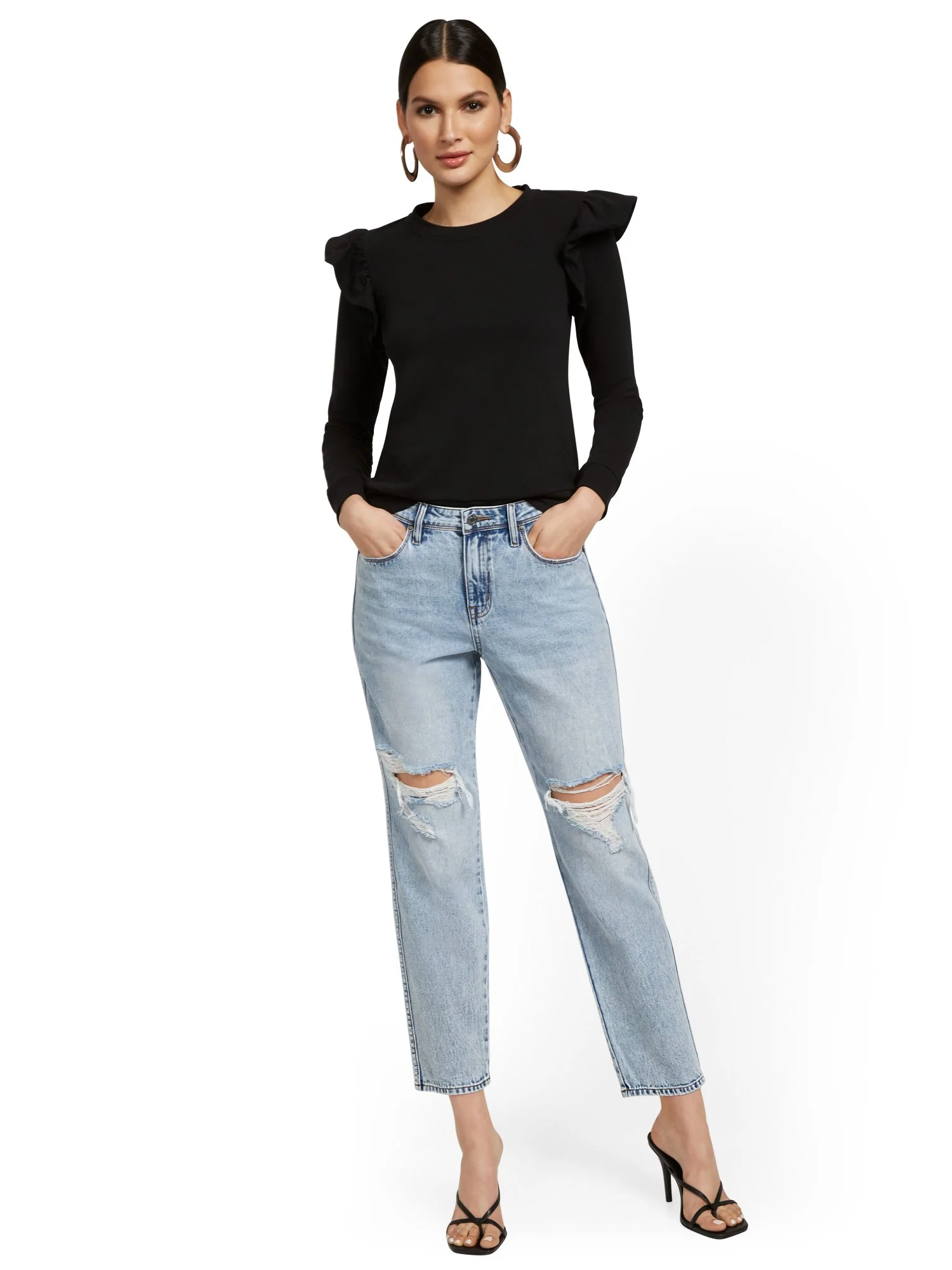 High-Waisted Distressed Dream Boyfriend Ankle Jeans - Light Wash - Image 4