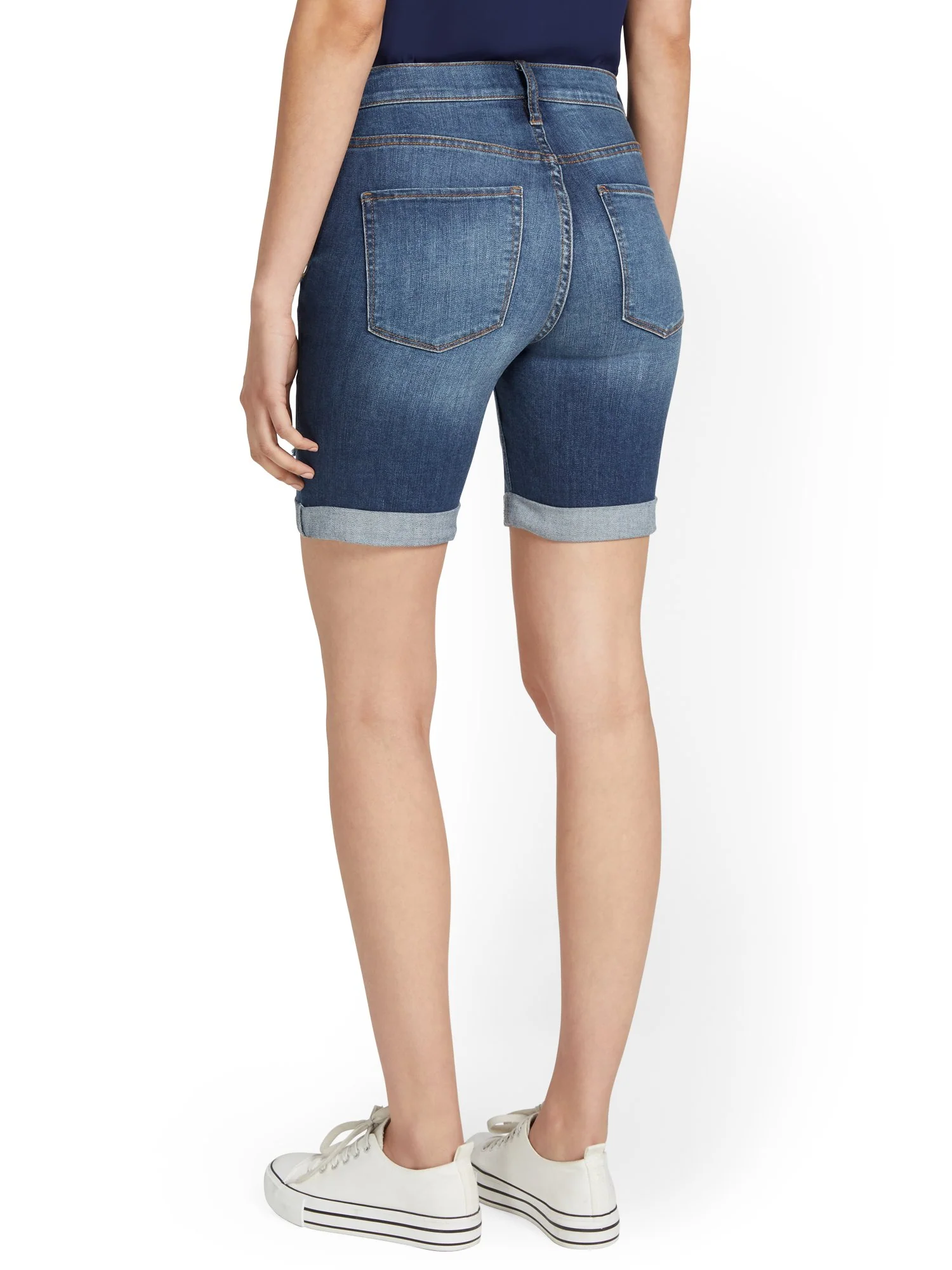 High-Waisted Distressed Rolled-Hem 9-Inch Short - Image 3