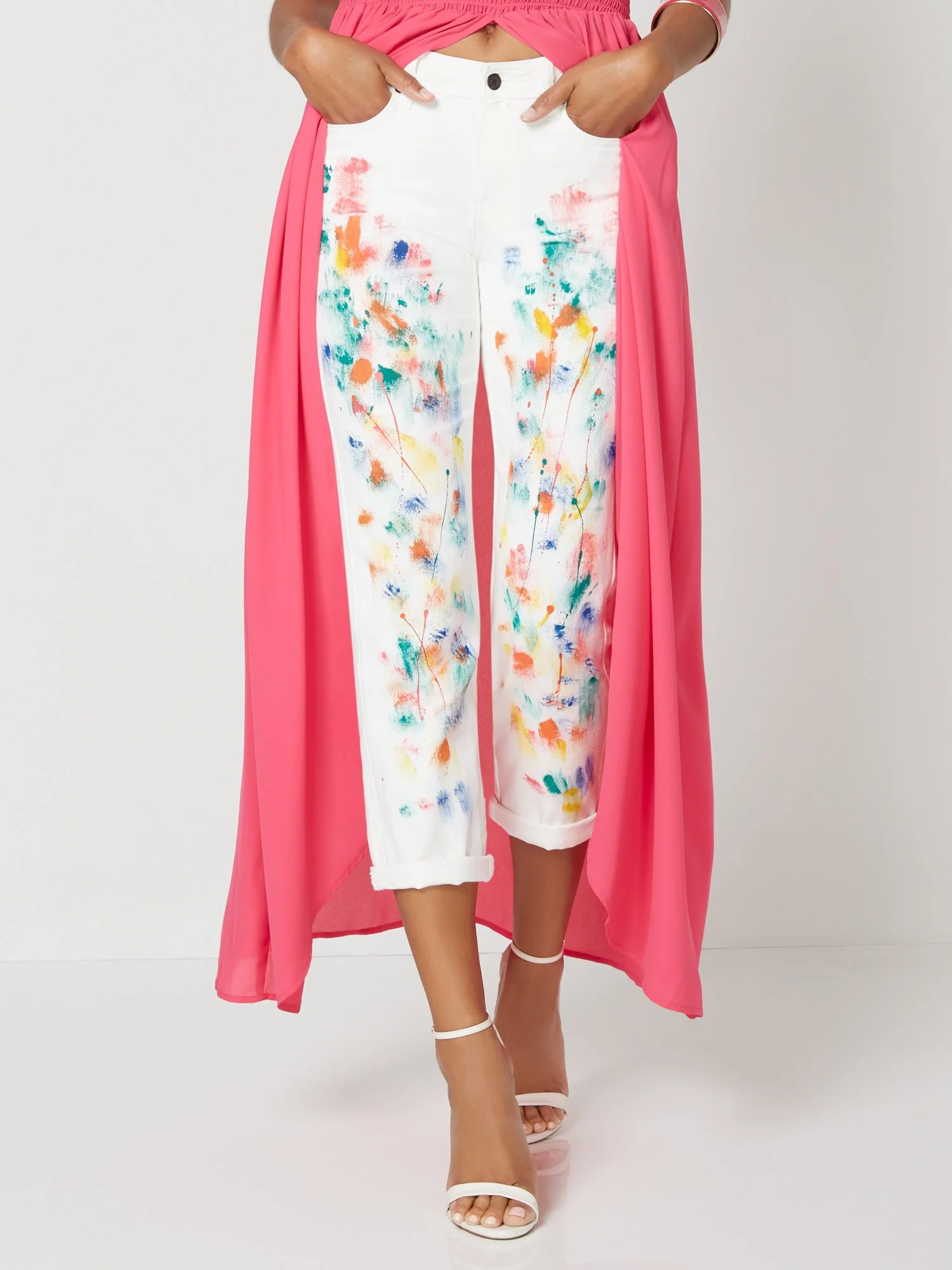 High-Waisted Dream Boyfriend Ankle Jeans - Paint Splatter - Image 2