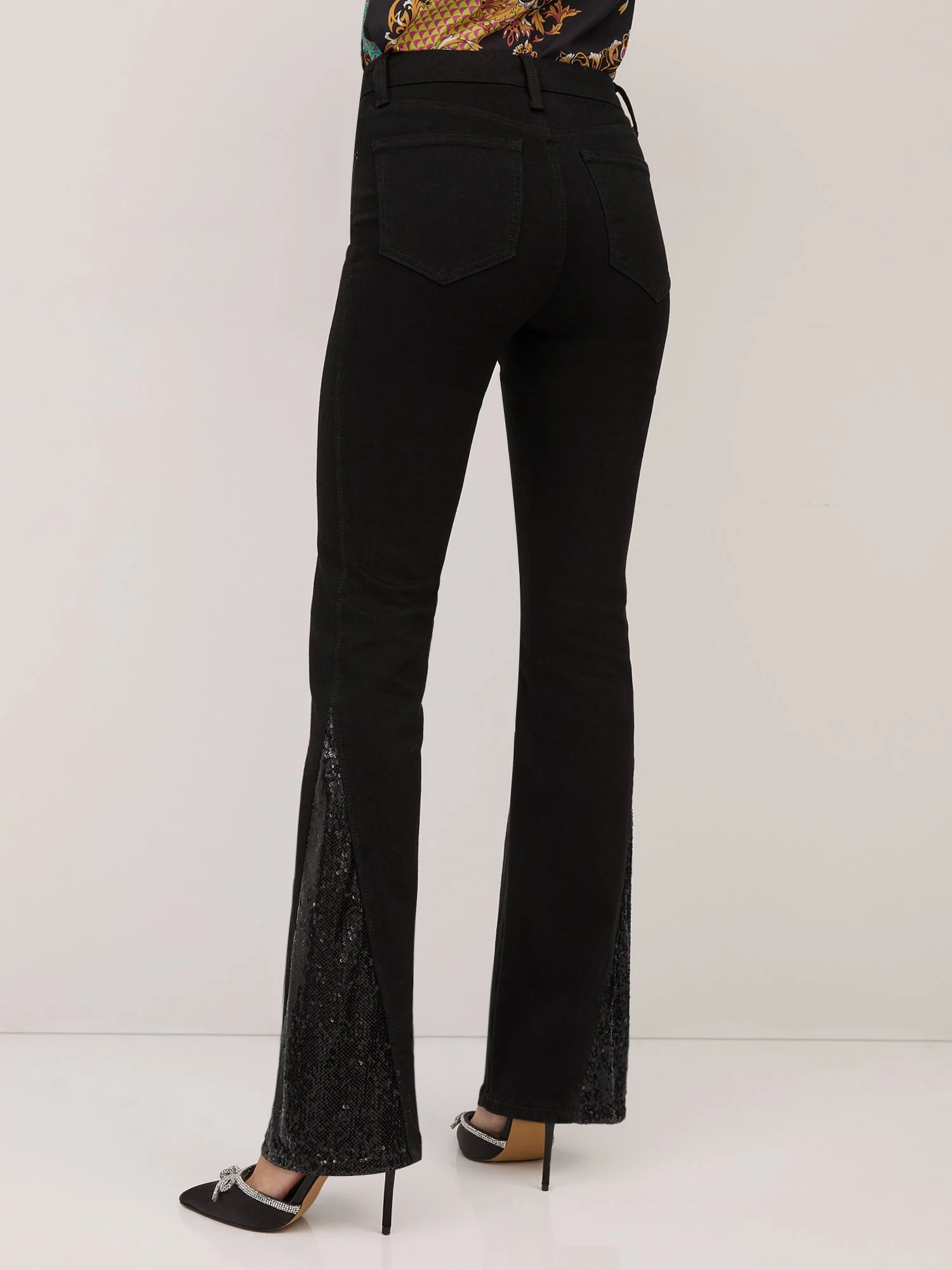High-Waisted Embellished-Inset Bootcut Jeans - Black - Image 3