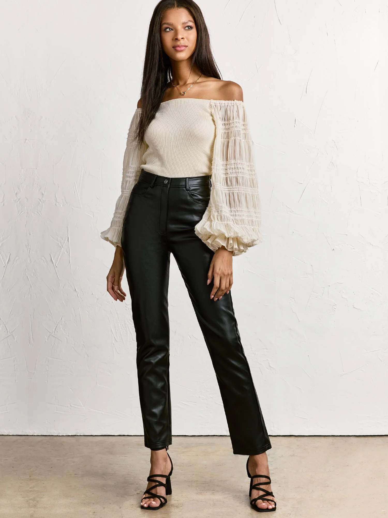 High-Waisted Faux Leather Pant - Edit By Nine - Image 3