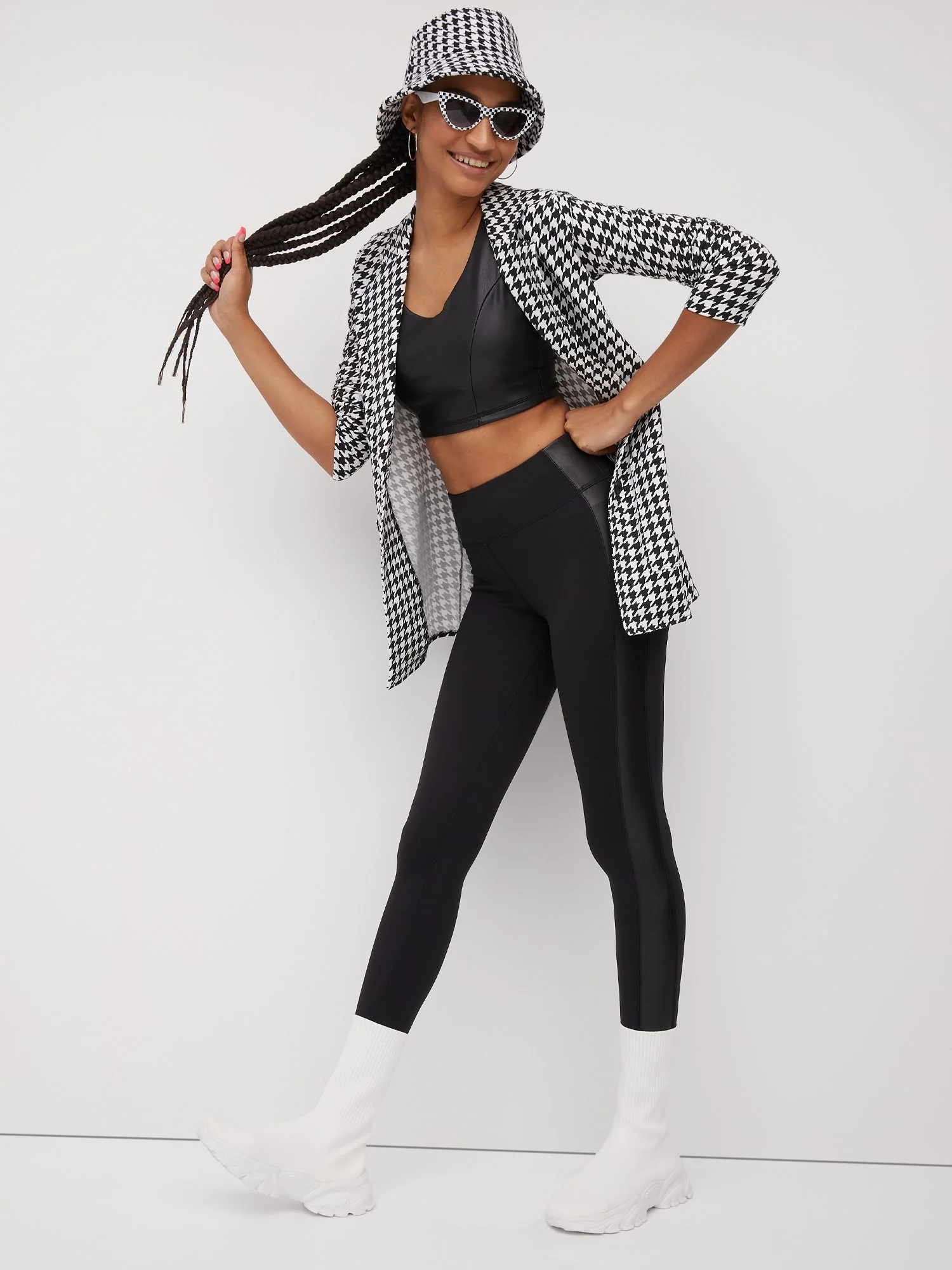 High Rise Faux Leather-Stripe Pocket Legging - Image 2
