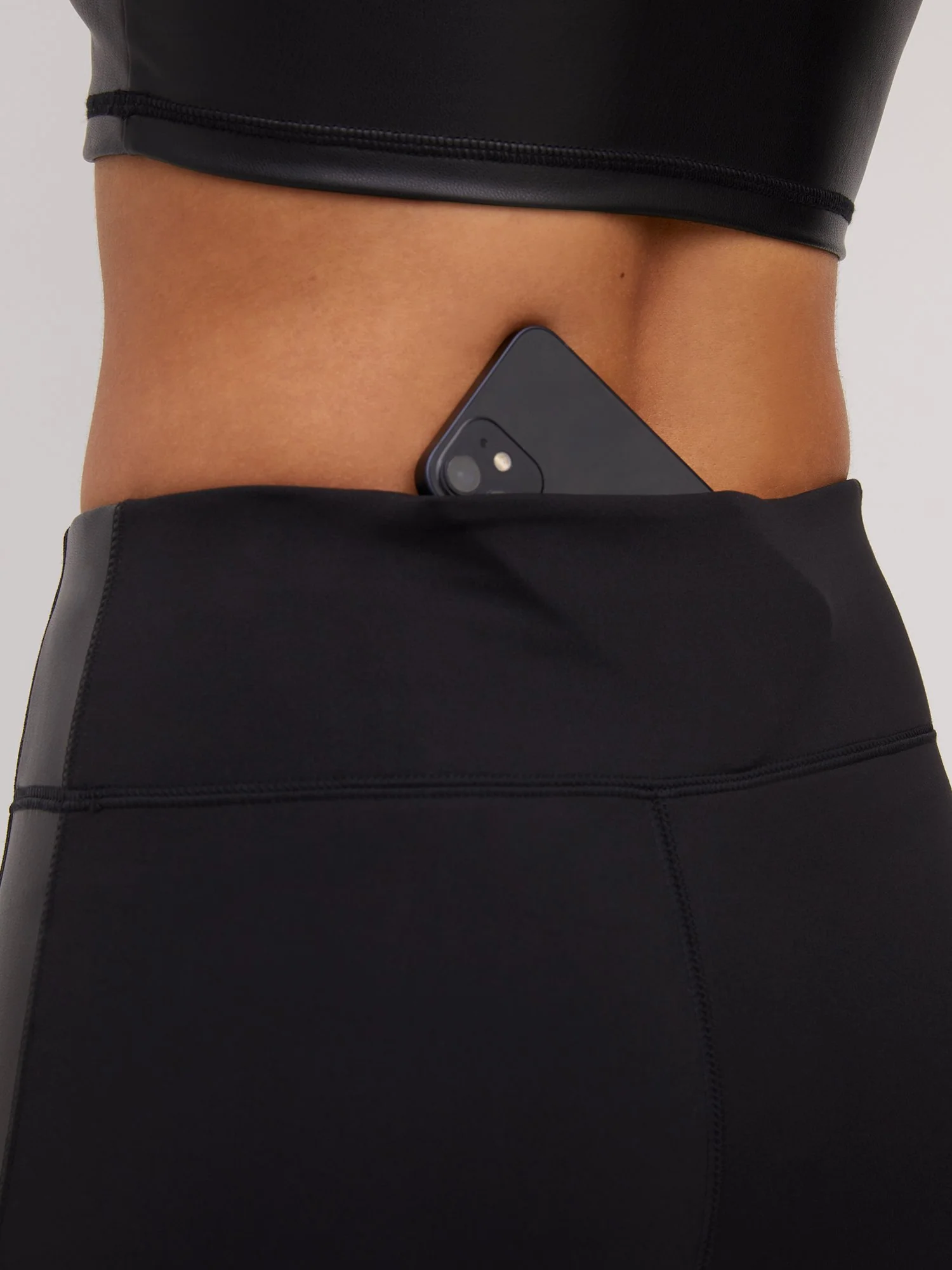 High Rise Faux Leather-Stripe Pocket Legging - Image 4