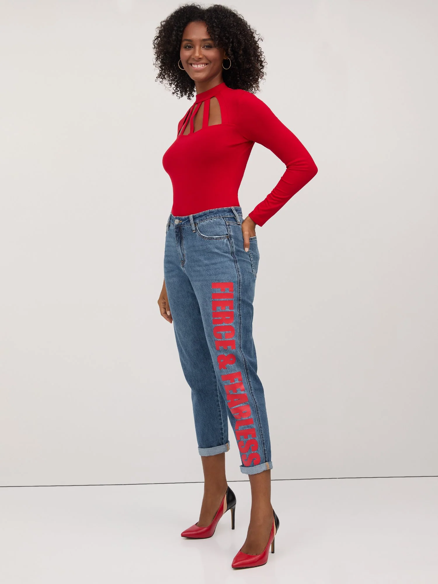 High-Waisted Fierce & Fearless Boyfriend Jeans - Medium Wash - Image 2