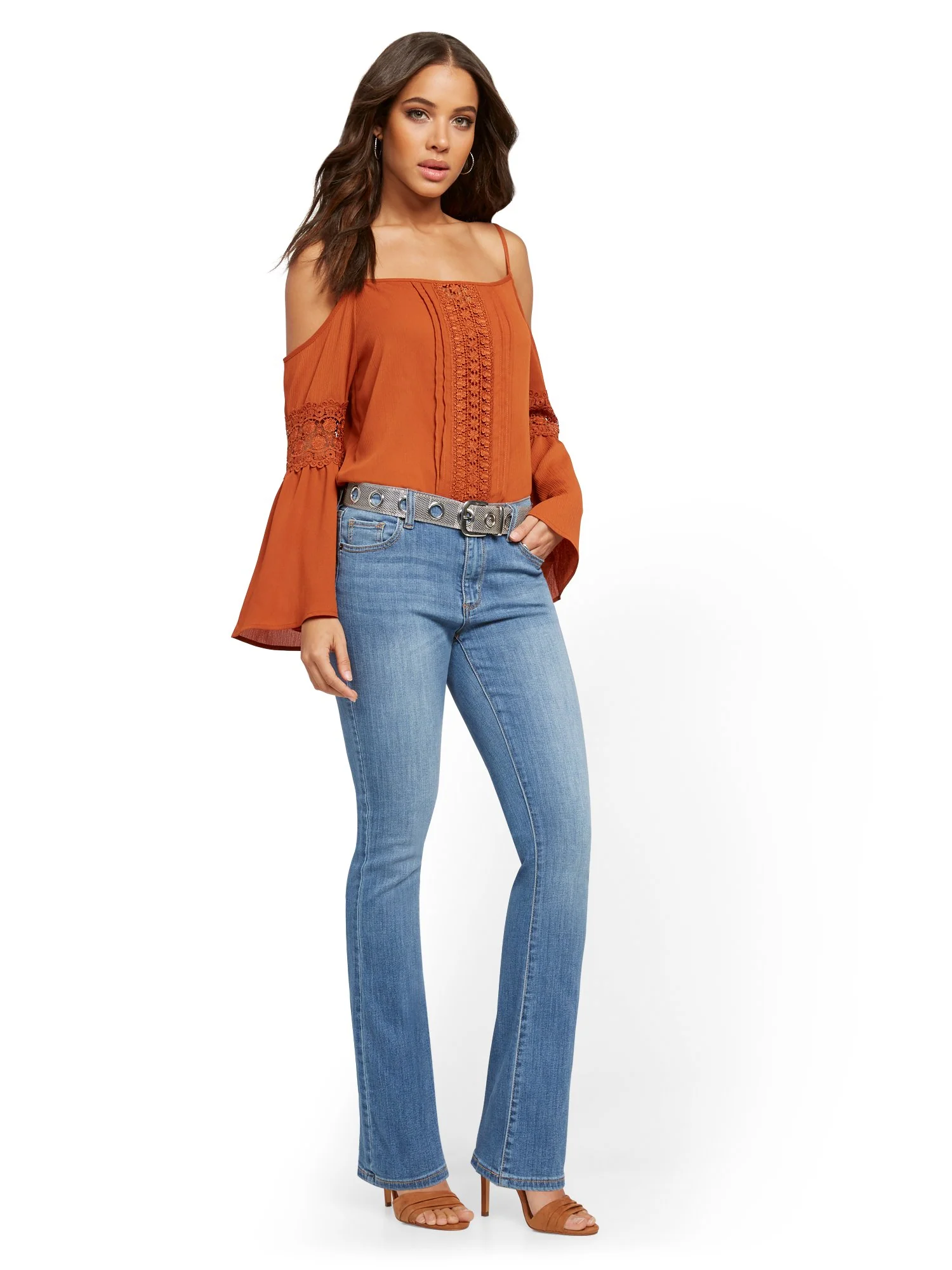 High-Waisted Flare Jeans - Light Wash - Image 4