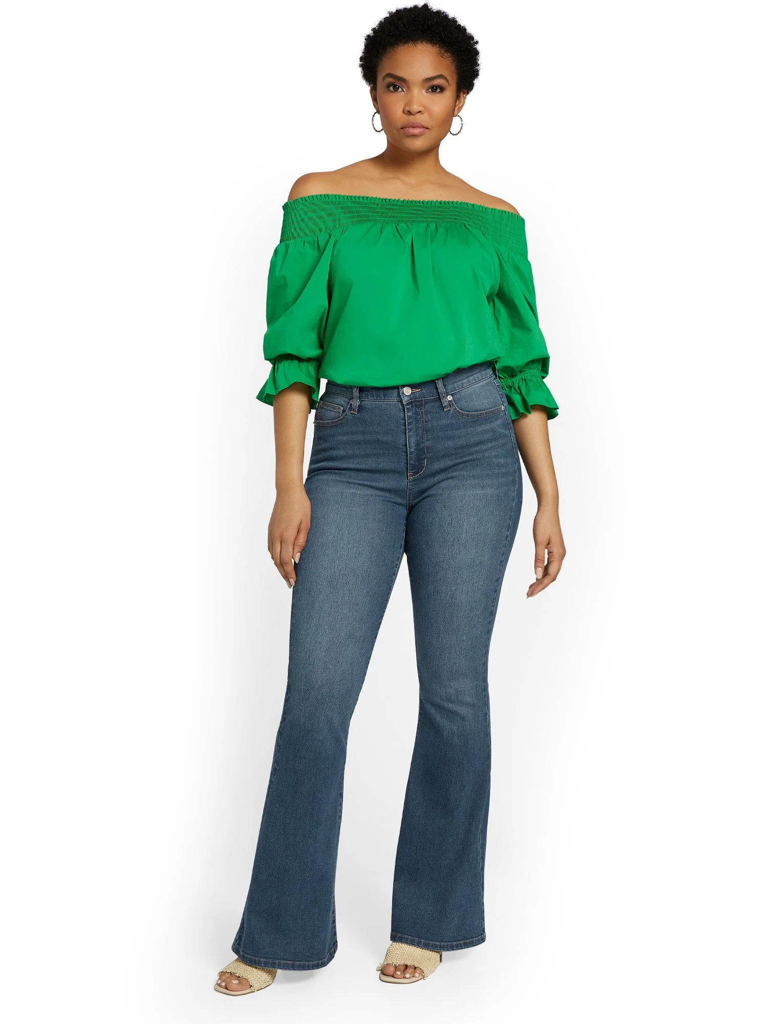 High-Waisted Flare Jeans - Medium Blue Wash - Image 4