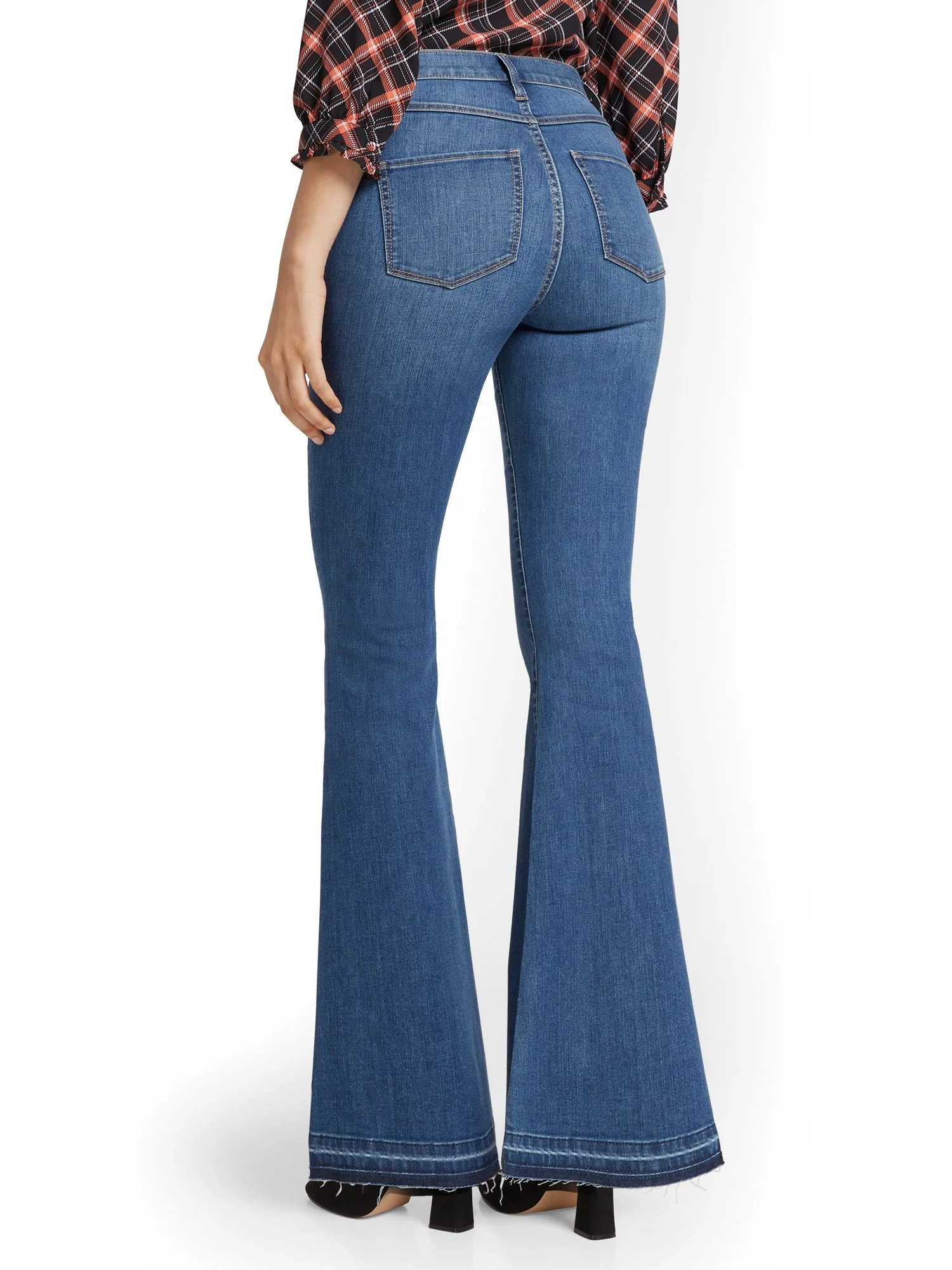 High-Waisted Flare Jeans - Medium Blue Wash - Image 3