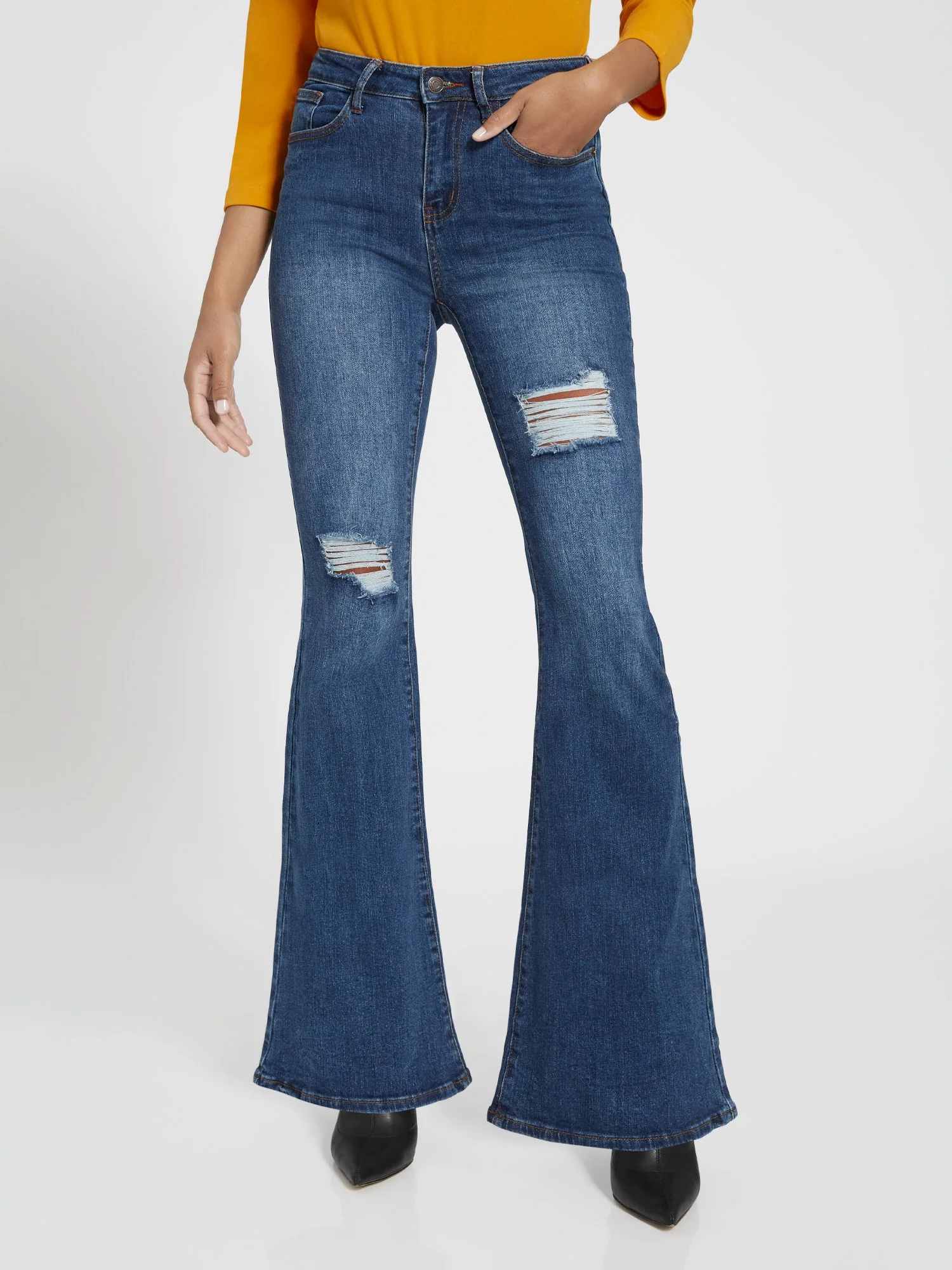 High-Waisted Flare Jeans - Medium Wash - Image 5