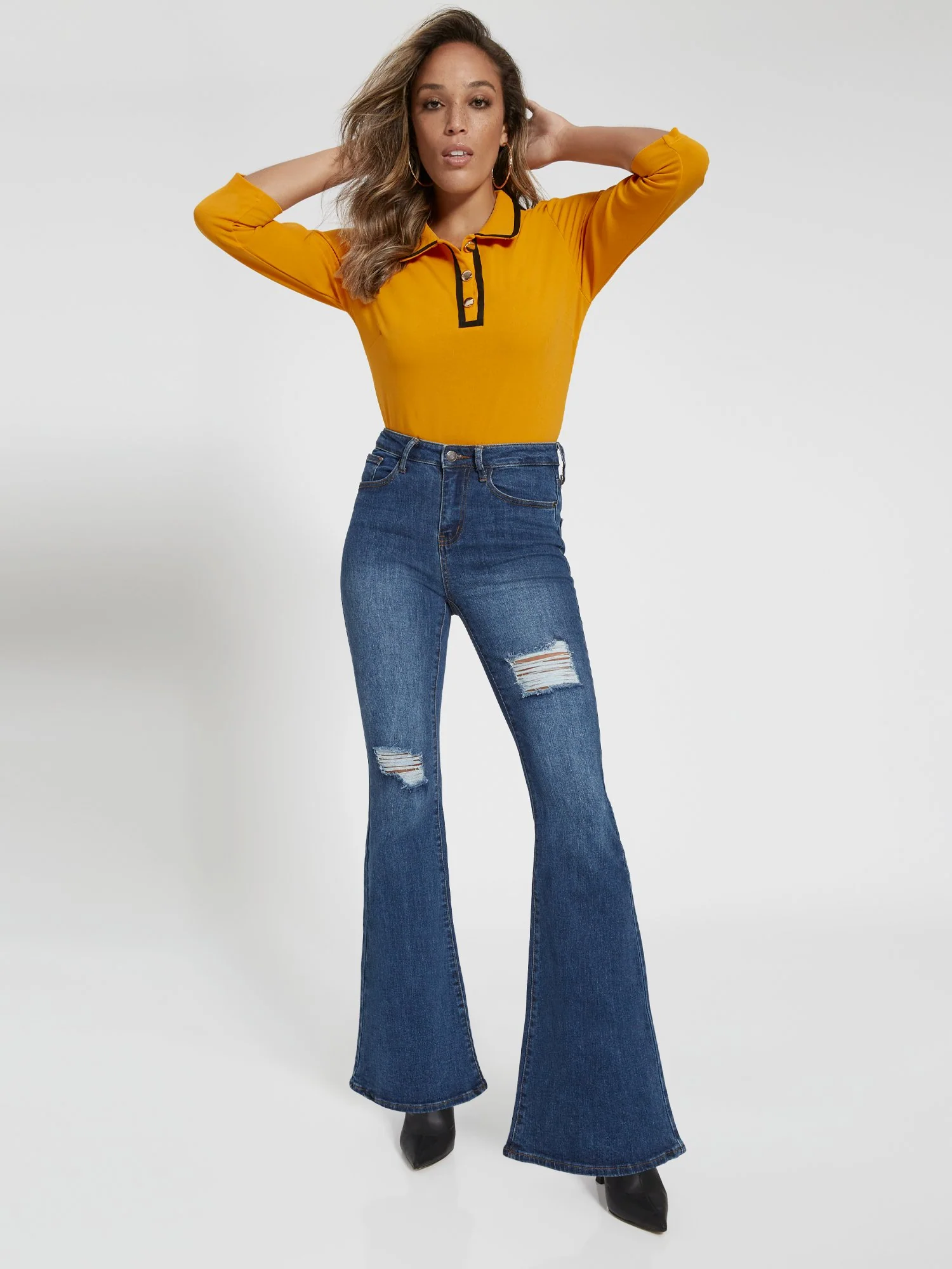 High-Waisted Flare Jeans - Medium Wash - Image 6