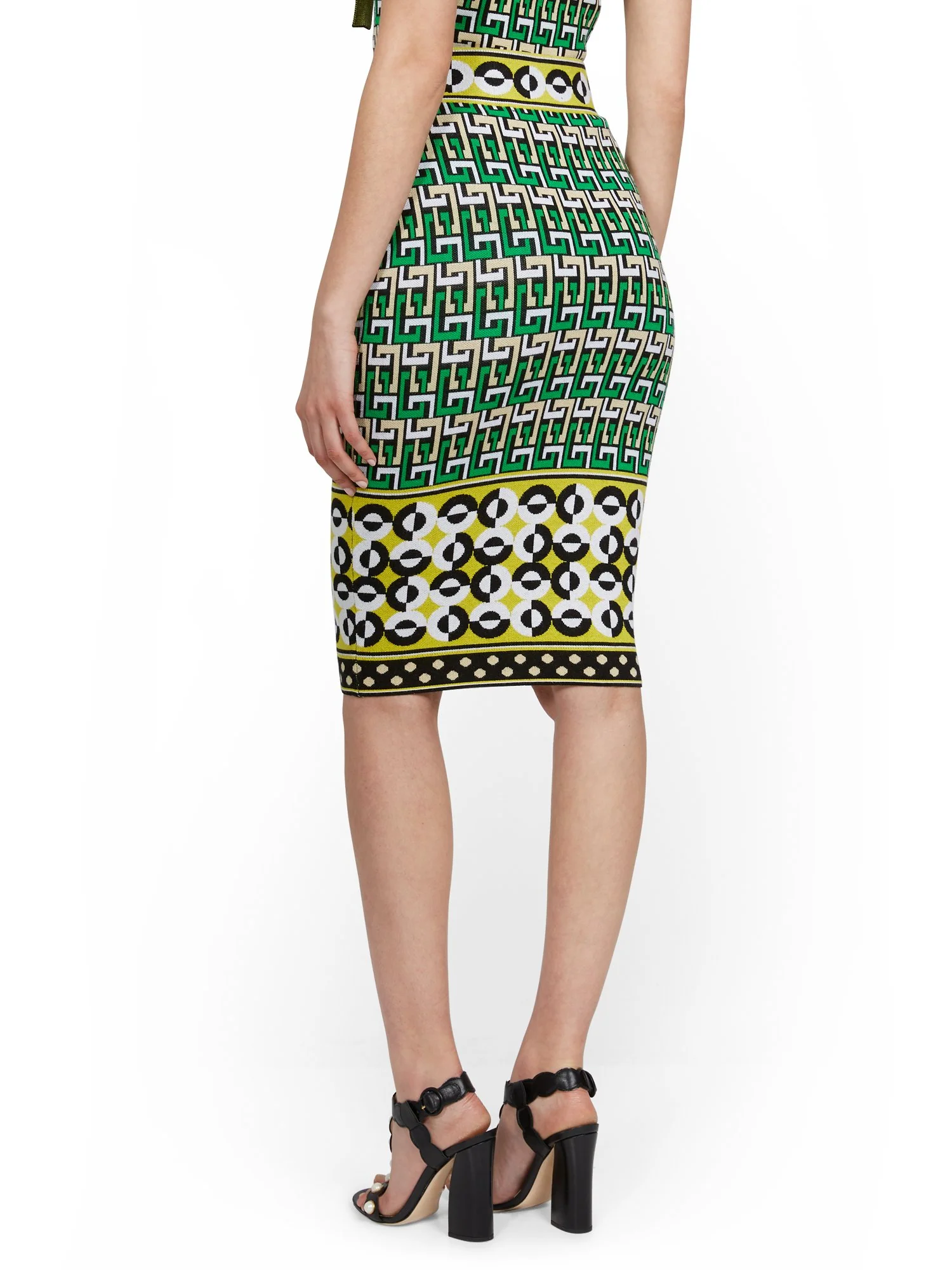 High-Waisted Geo-Print Sweater Pencil Skirt - Image 3