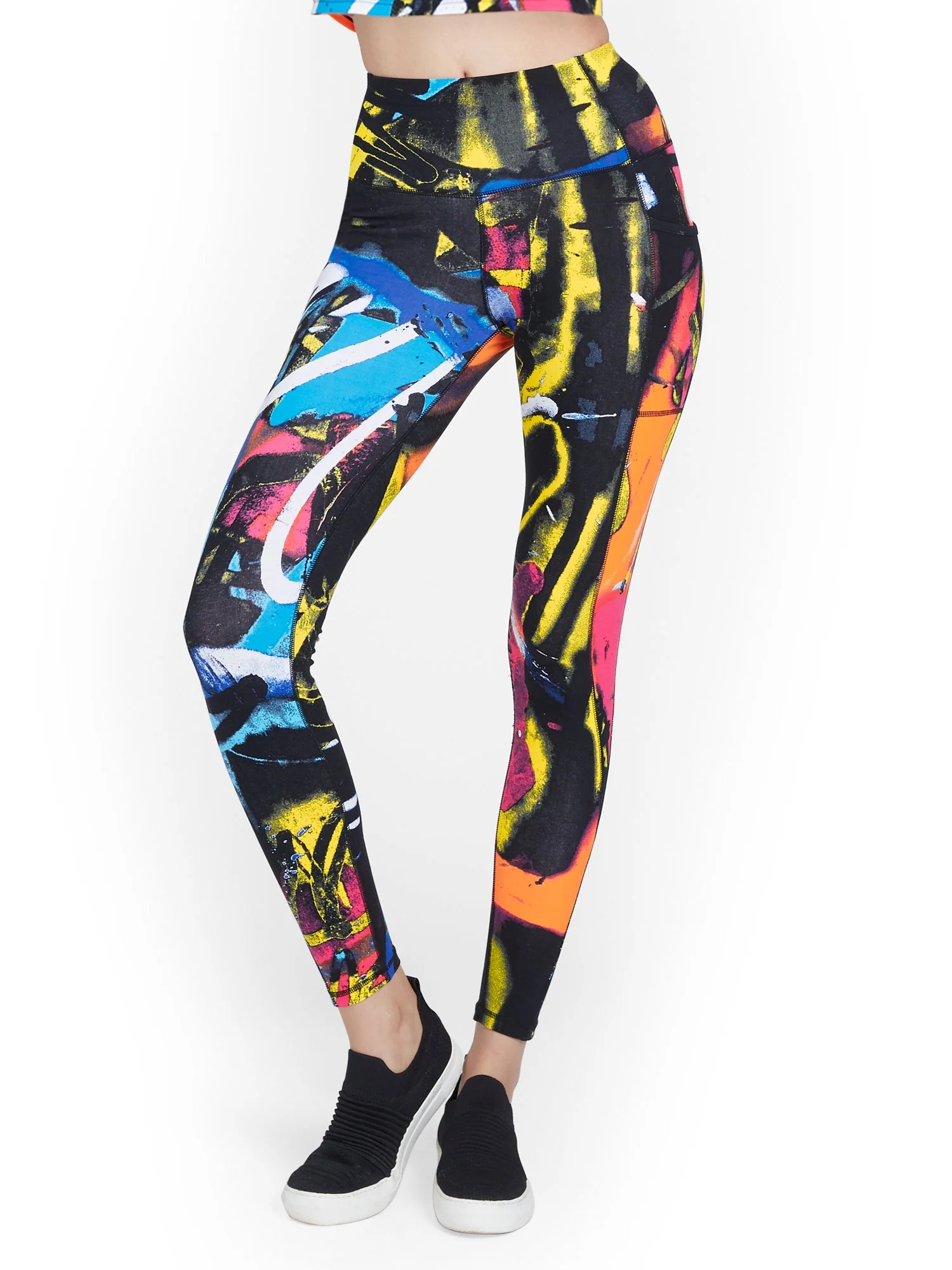 High-Waisted Graffiti-Print Pocket Legging
